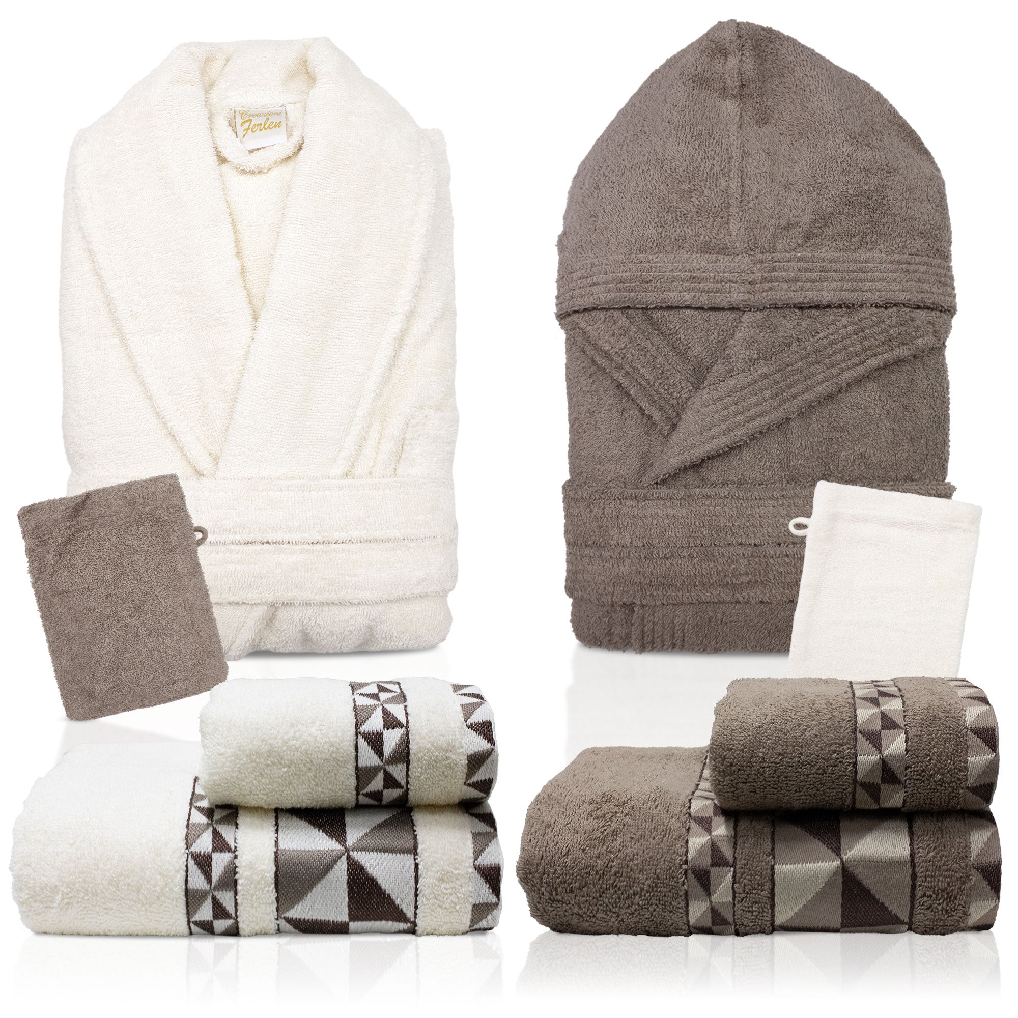 Completo bagno asciugamani accappatoi set uomo donna in spugna di cotone 7156