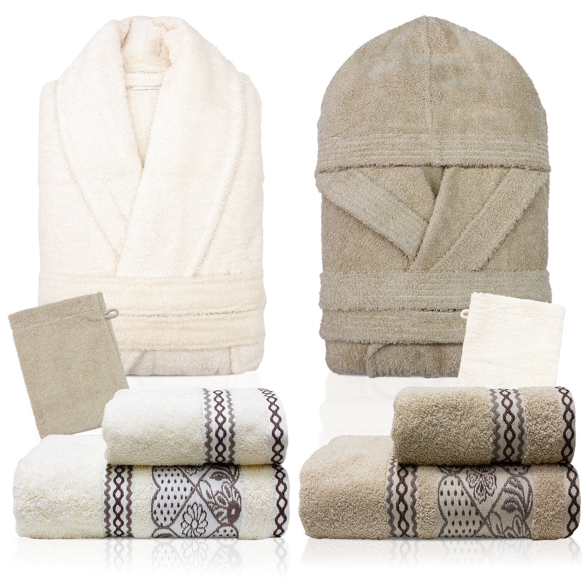 Completo bagno asciugamani accappatoi set uomo donna in spugna di cotone 7157