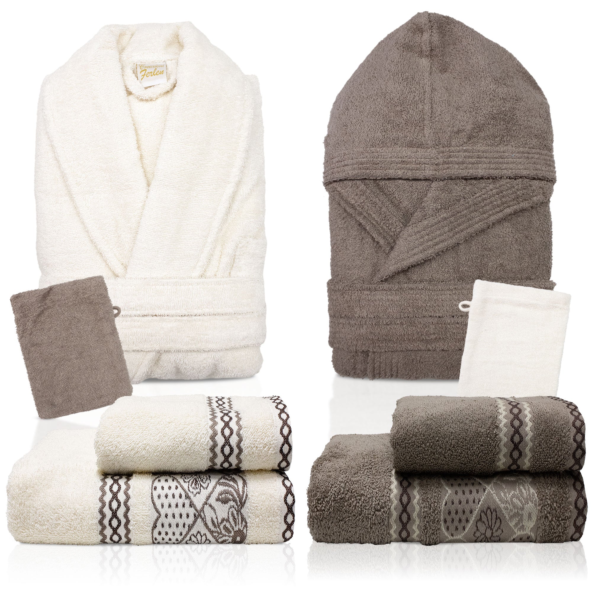 Completo bagno asciugamani accappatoi set uomo donna in spugna di cotone 7157