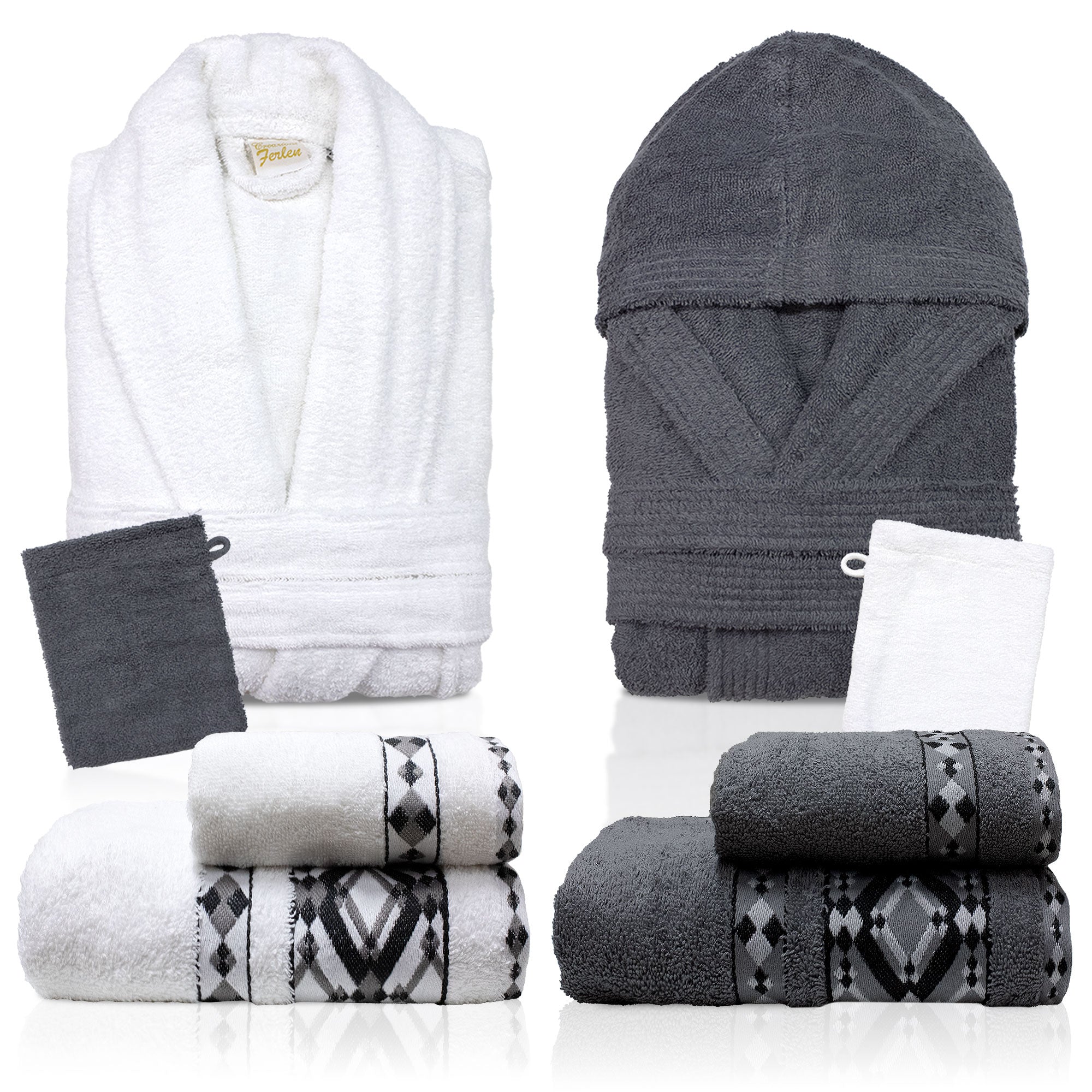 Completo bagno asciugamani accappatoi set uomo donna in spugna di cotone 7158