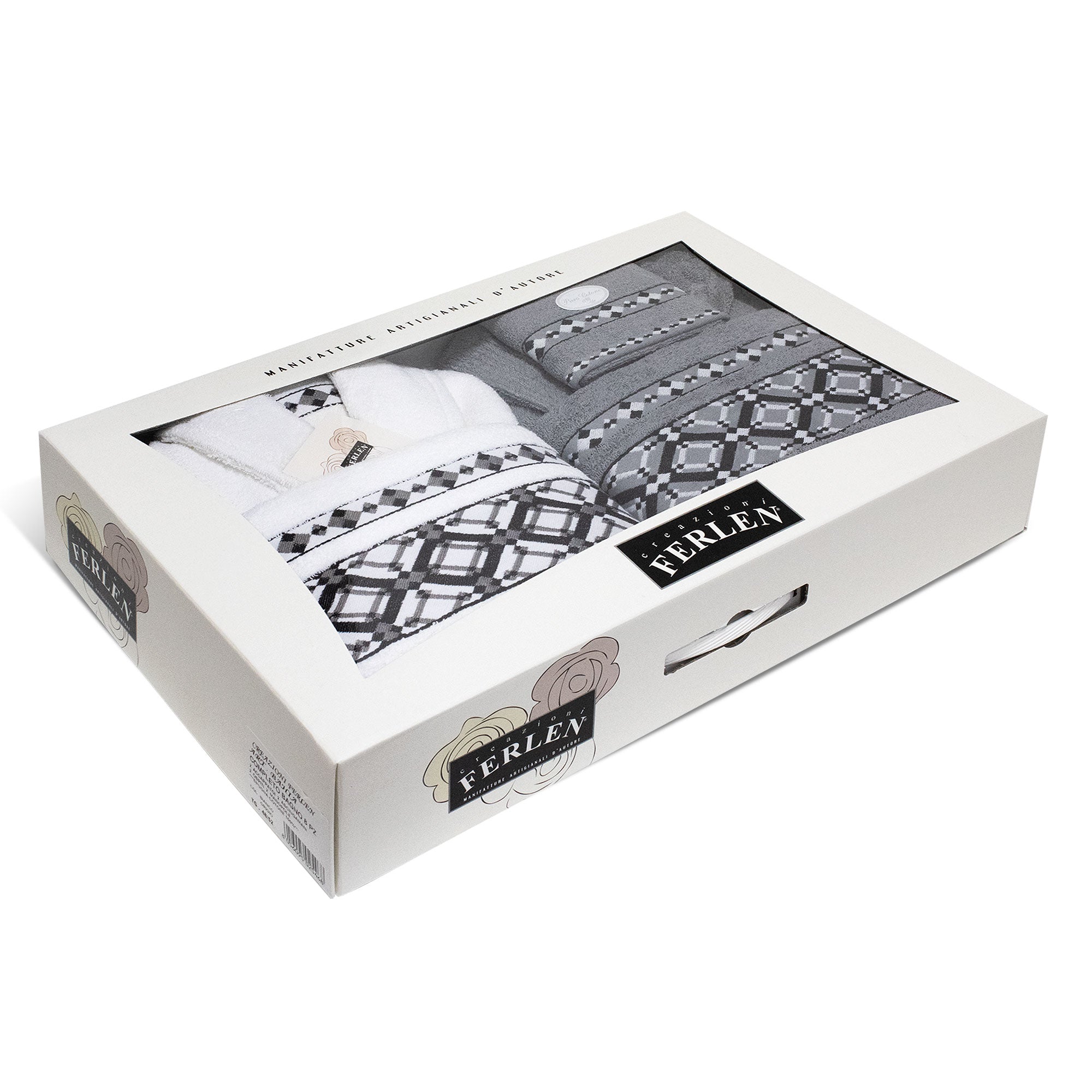 Completo bagno asciugamani accappatoi set uomo donna in spugna di cotone 7158