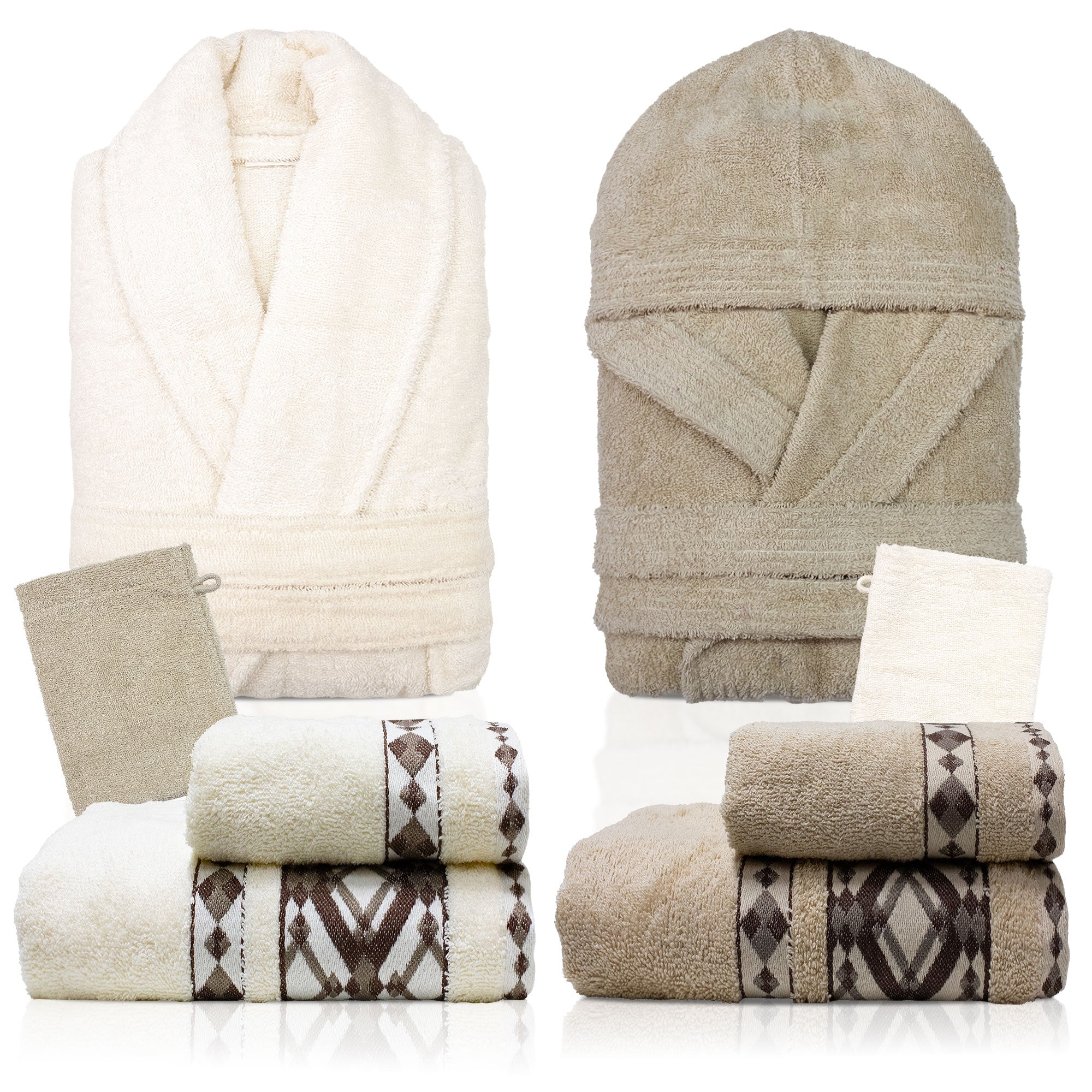 Completo bagno asciugamani accappatoi set uomo donna in spugna di cotone 7158