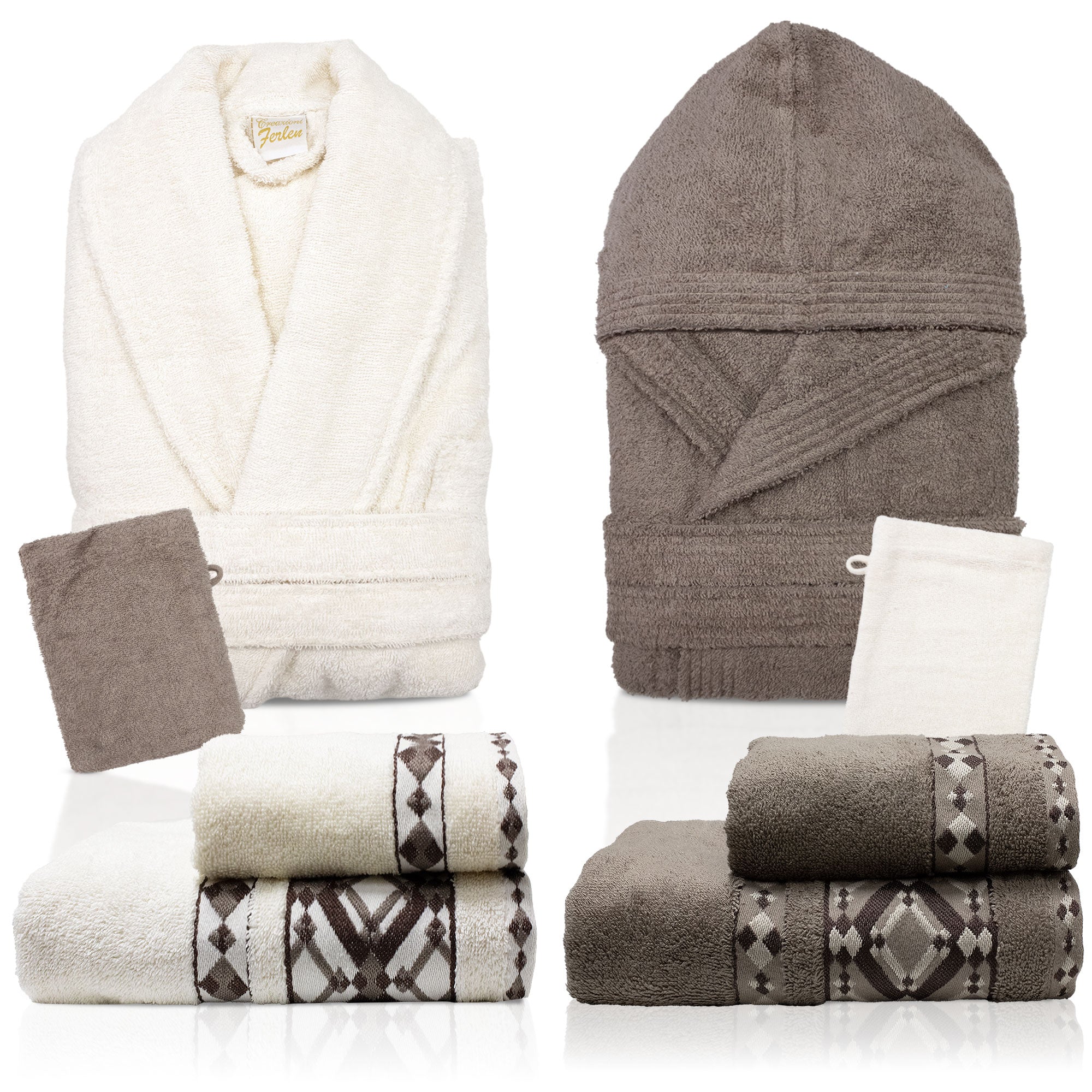 Completo bagno asciugamani accappatoi set uomo donna in spugna di cotone 7158