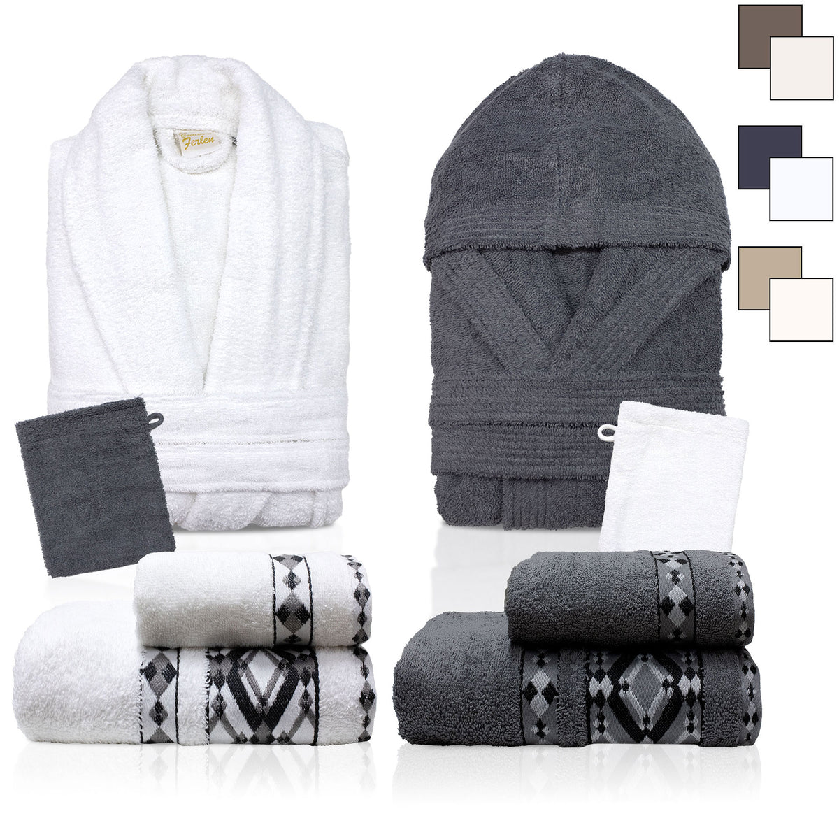 Completo bagno asciugamani accappatoi set uomo donna in spugna di cotone 7158