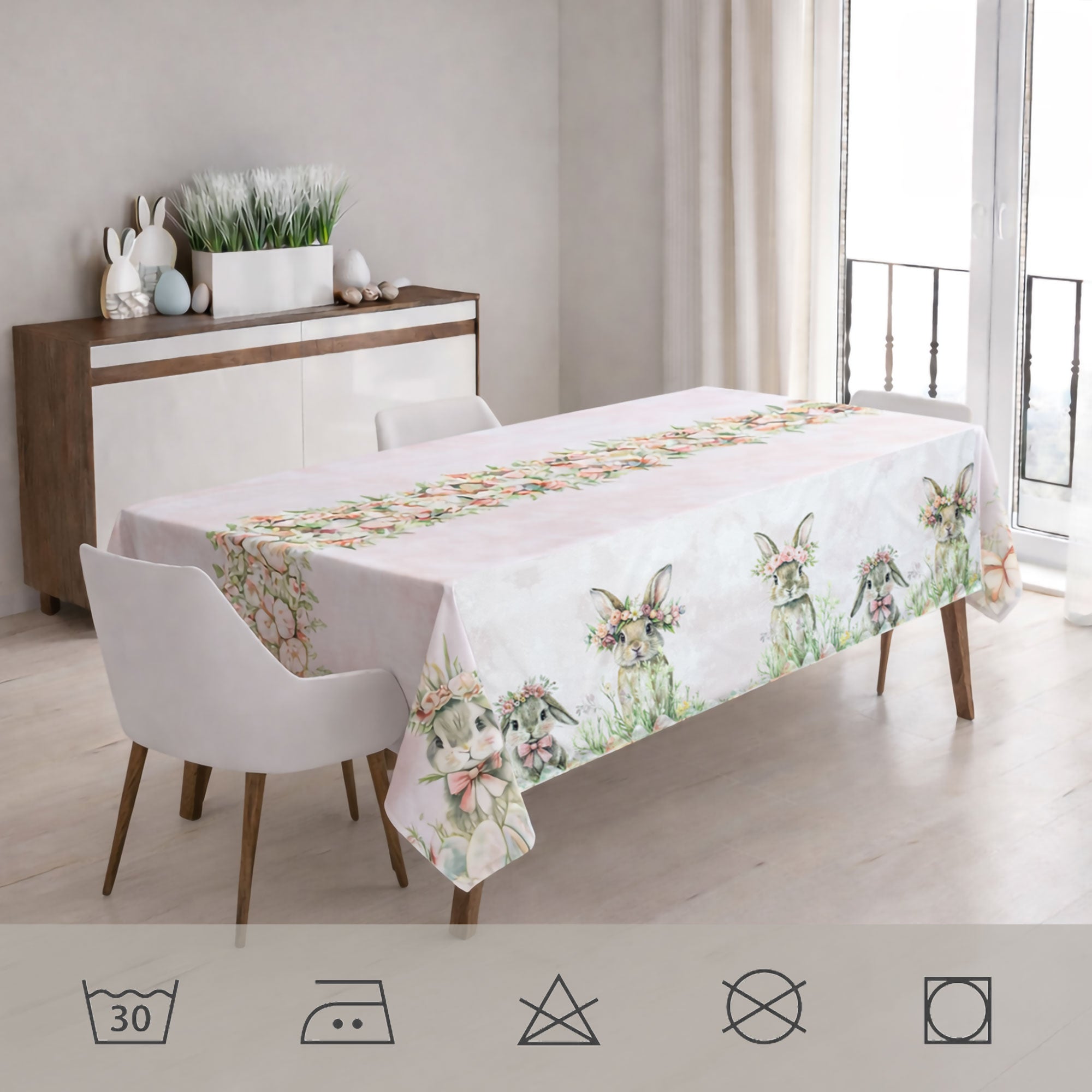 KEVKUS Tovaglia In Tela Cerata Ovale Motivo Pasquale - 130 Cm - Antimacchia E Lavabile