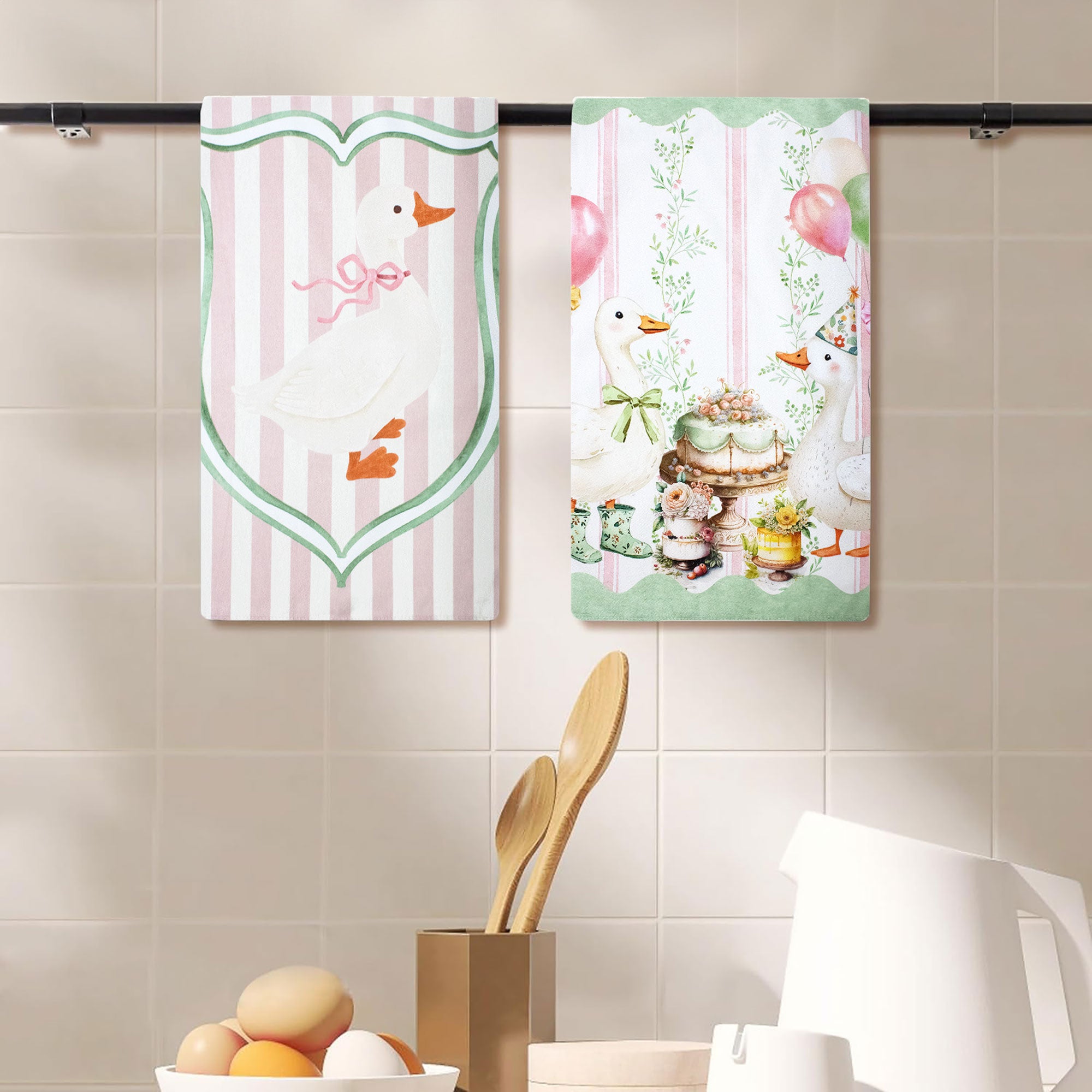 Set Strofinacci pasquali 6pz Canovacci Pasqua in cotone conigli primaverili 7162