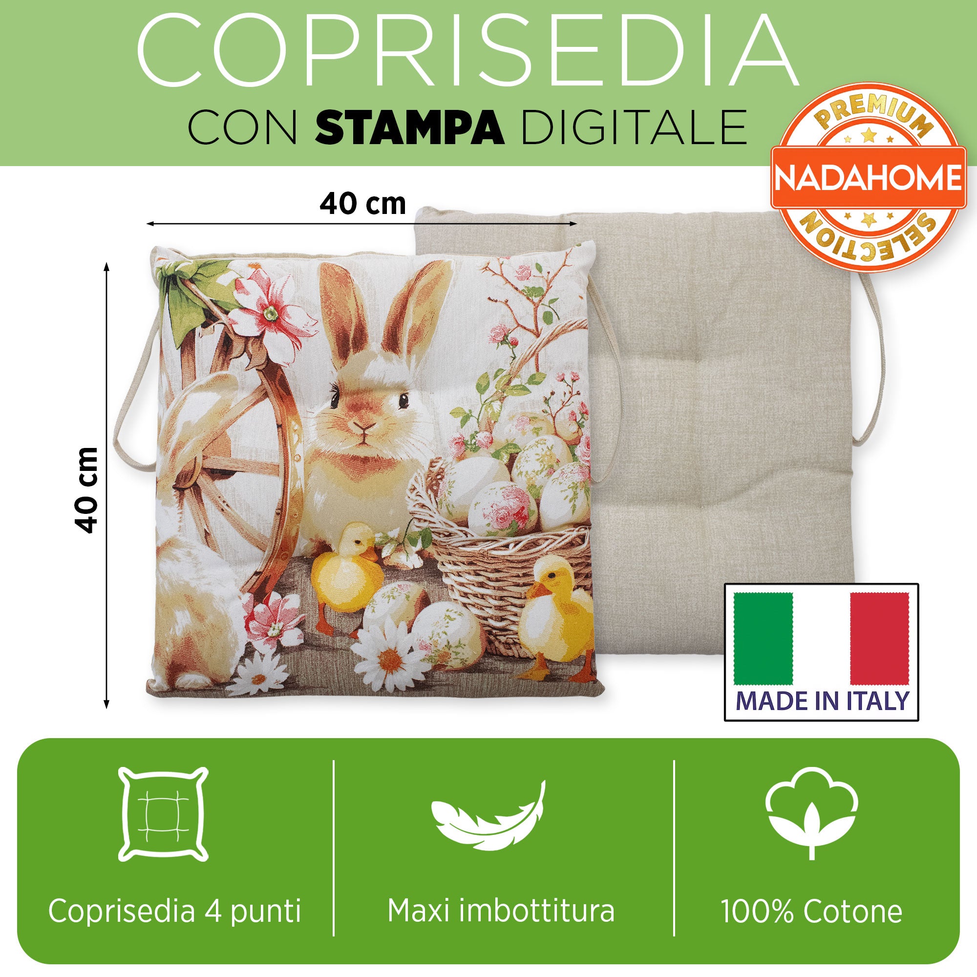 Cuscini per sedia coprisedia pasquali 4 punti 6pz 40x40cm Rabbit Pasqua 7163