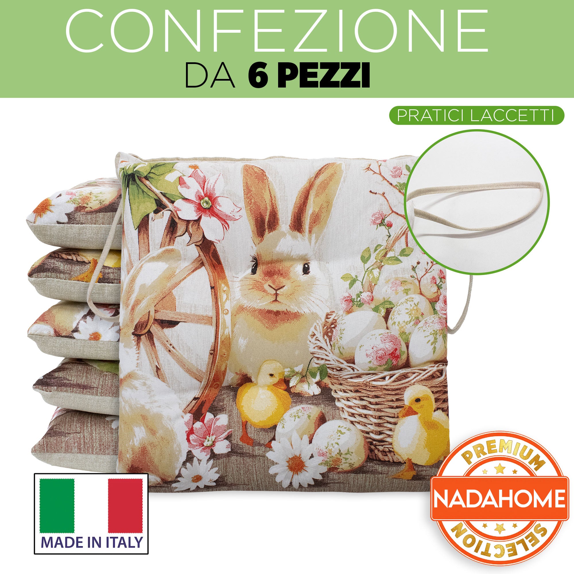 Cuscini per sedia coprisedia pasquali 4 punti 6pz 40x40cm Rabbit Pasqua 7163