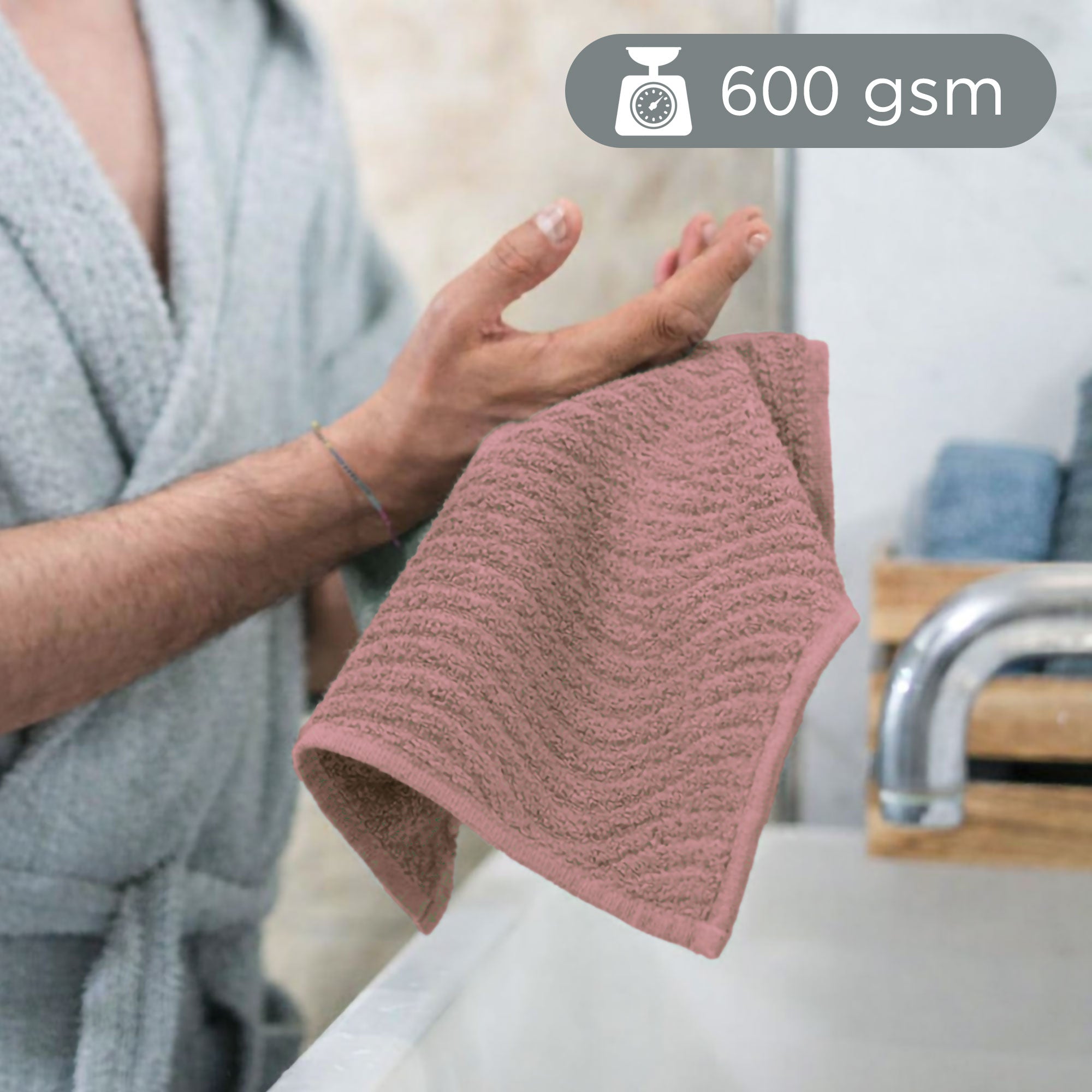 Asciugamani bagno in spugna Jacquard di cotone set 1+1 Viso e Ospite 600gsm 7166