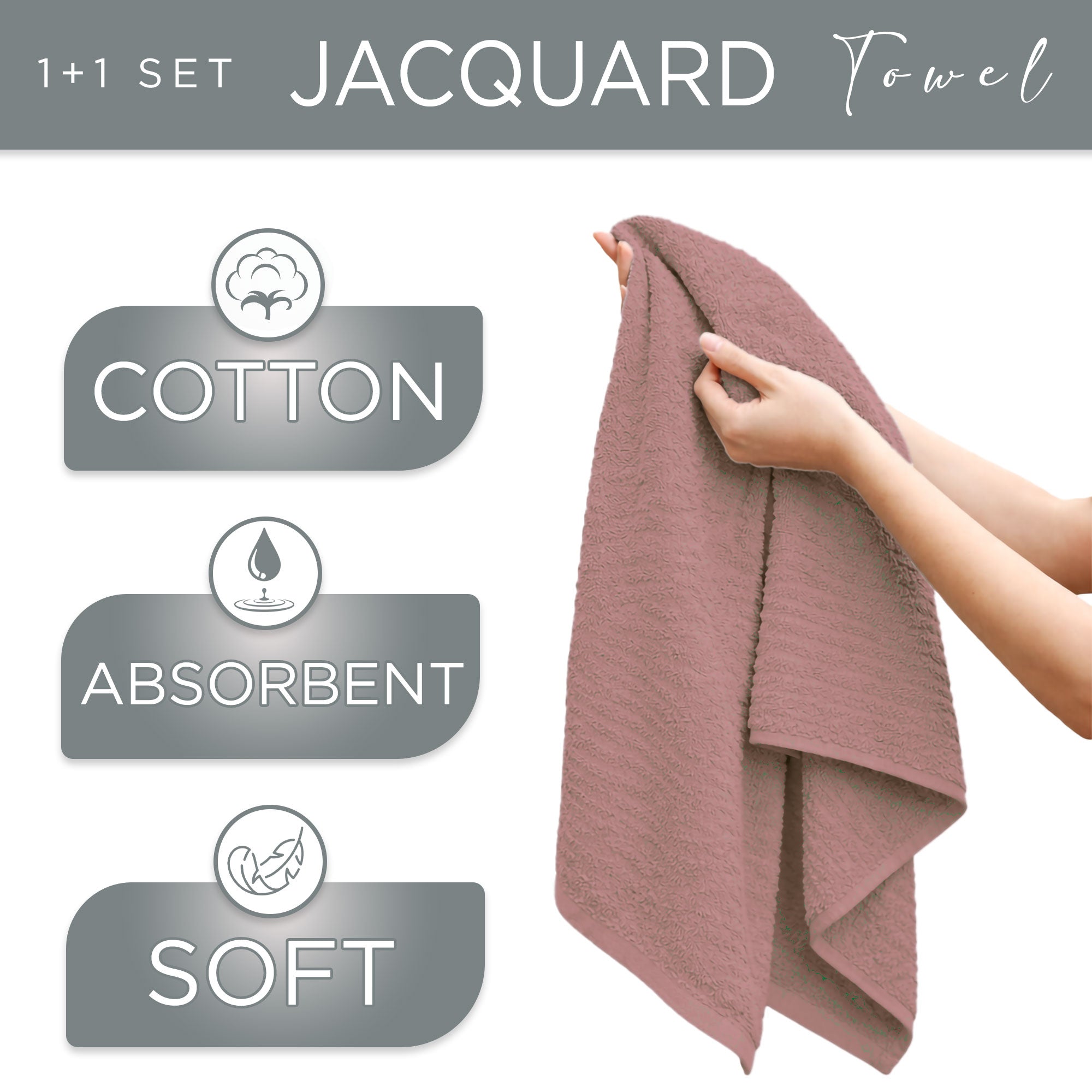 Asciugamani bagno in spugna Jacquard di cotone set 1+1 Viso e Ospite 600gsm 7166