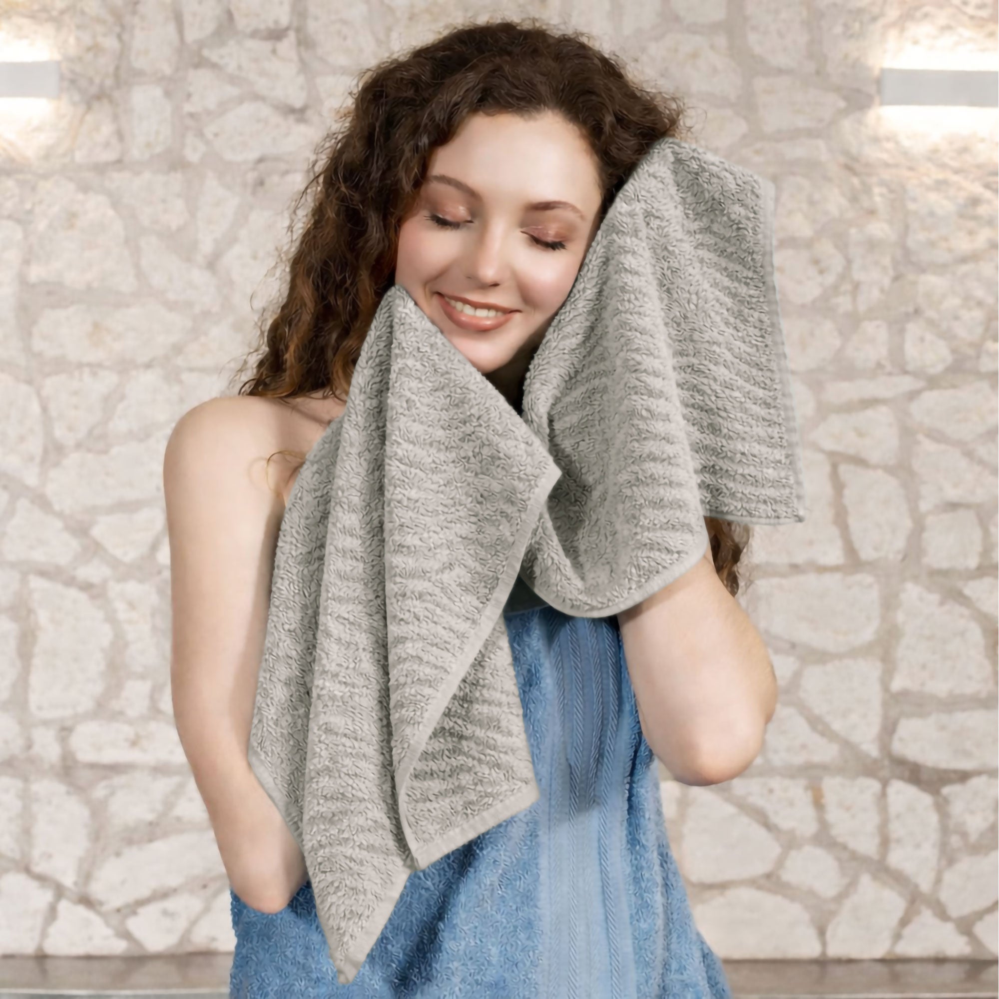 Asciugamani bagno in spugna Jacquard di cotone set 1+1 Viso e Ospite 600gsm 7166