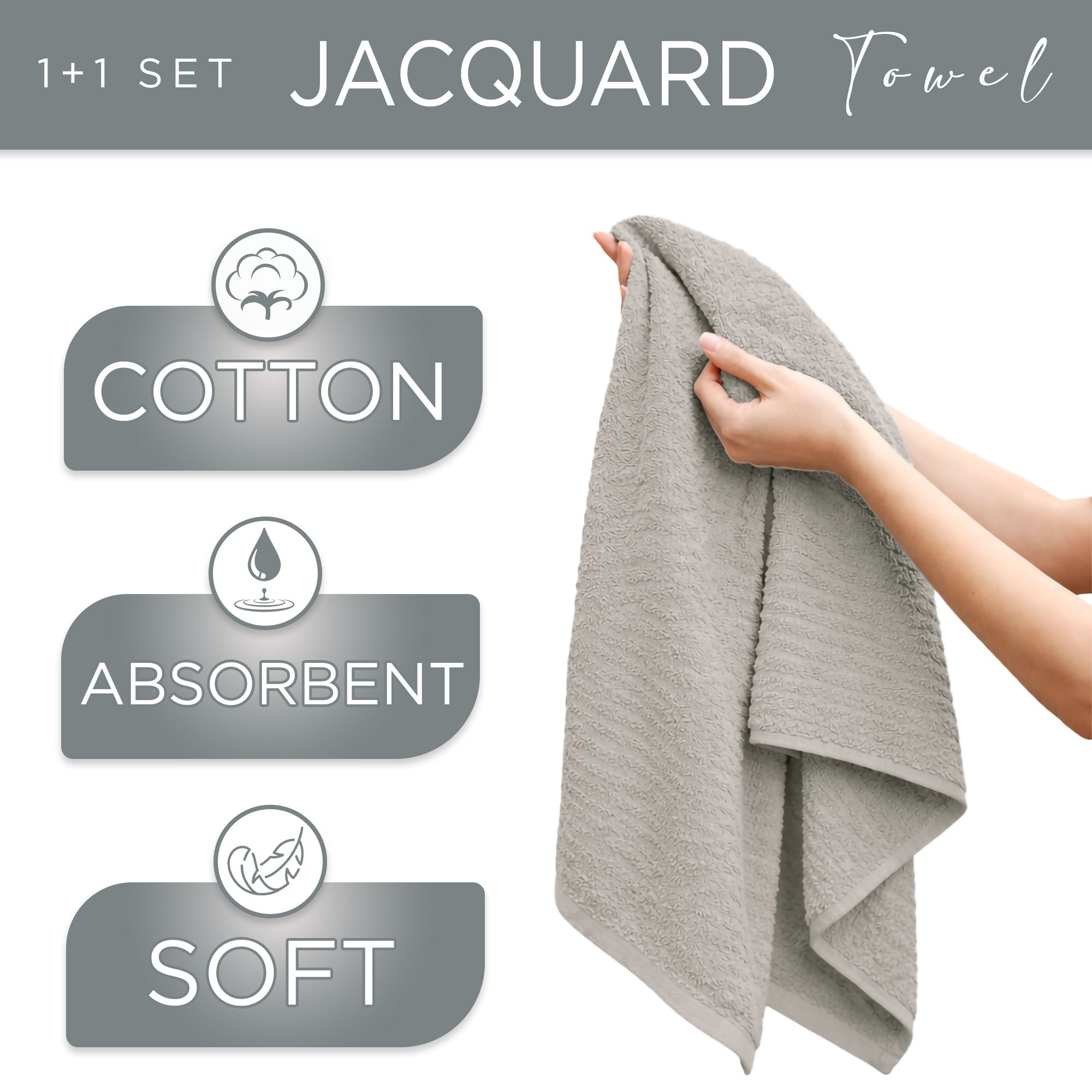 Asciugamani bagno in spugna Jacquard di cotone set 1+1 Viso e Ospite 600gsm 7166