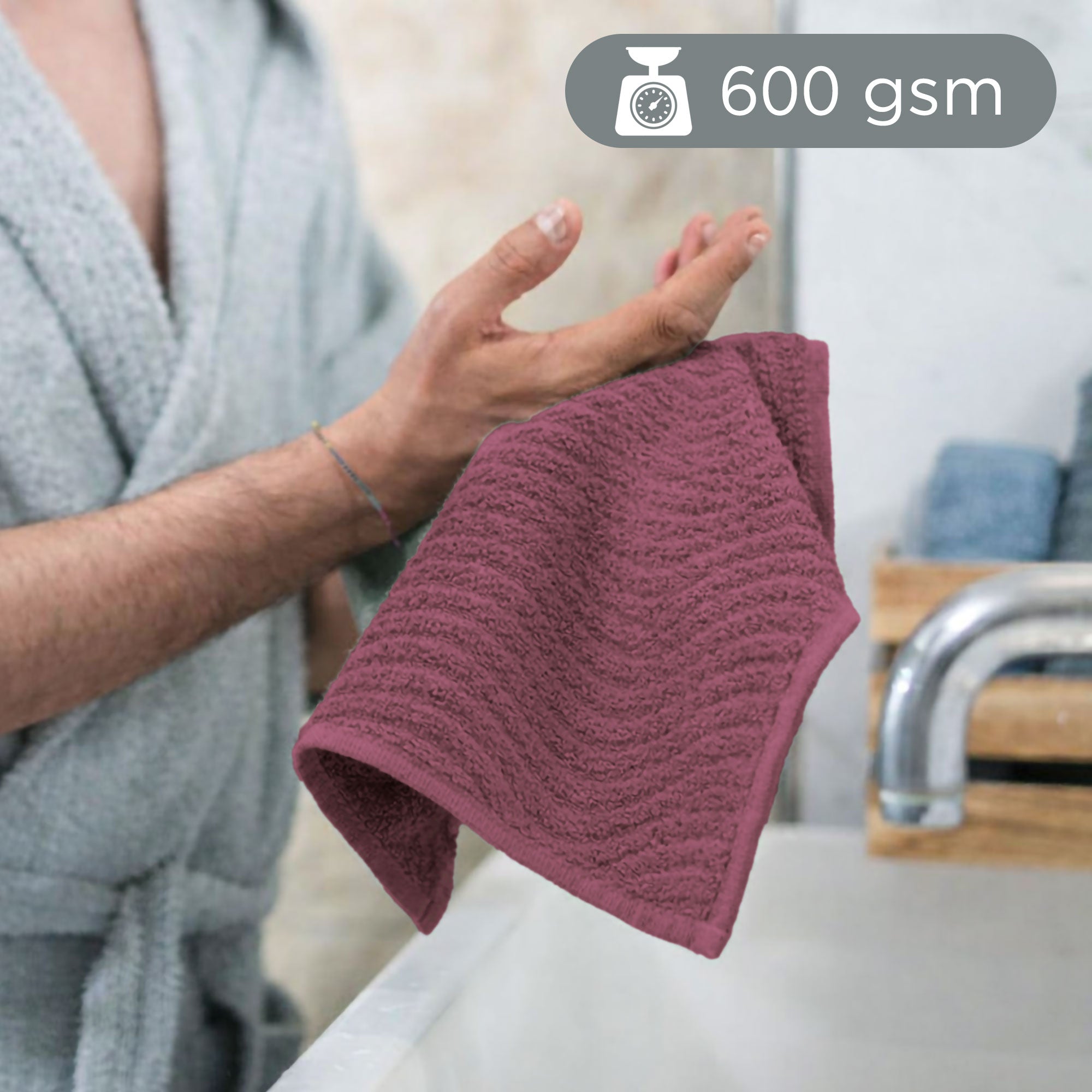 Asciugamani bagno in spugna Jacquard di cotone set 1+1 Viso e Ospite 600gsm 7166