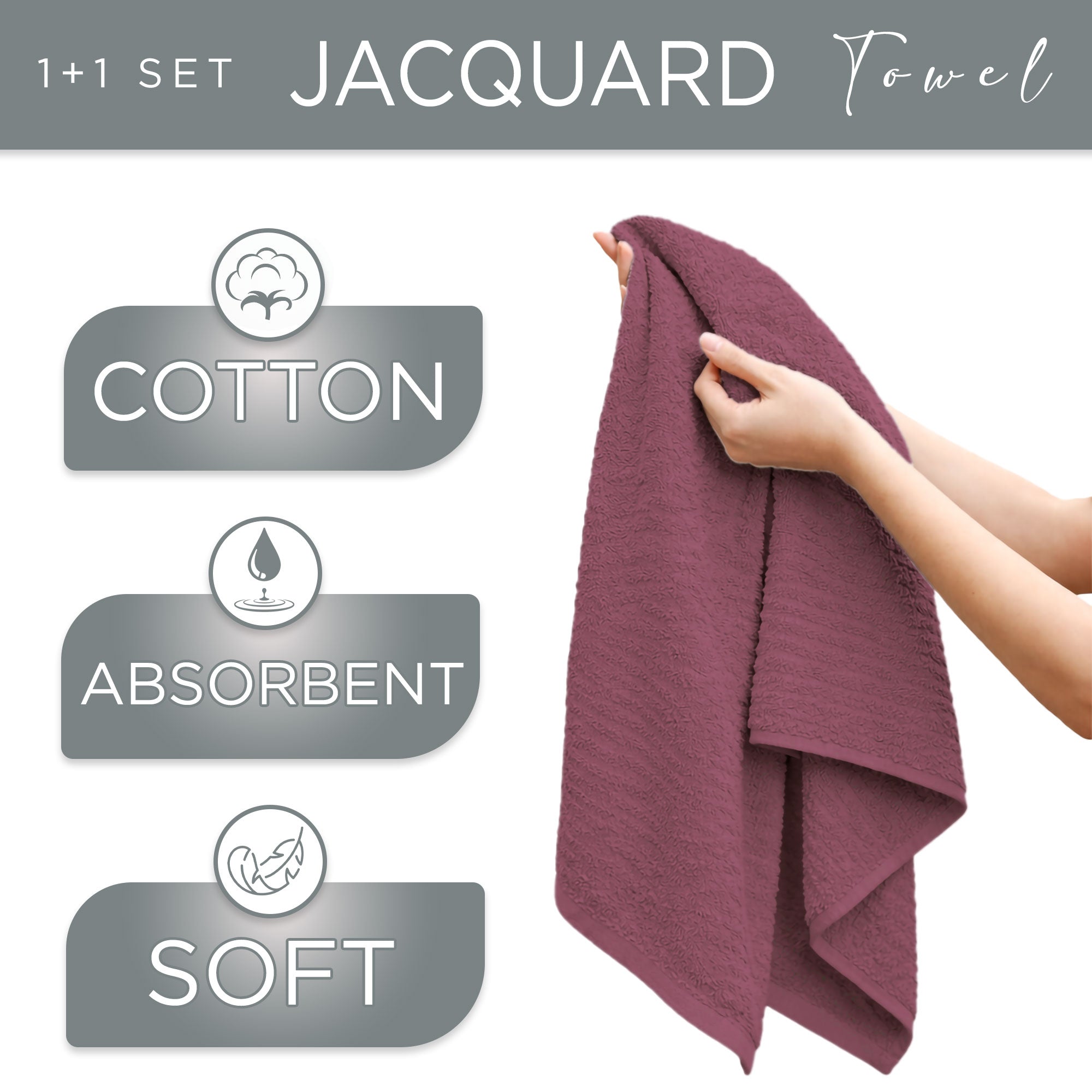 Asciugamani bagno in spugna Jacquard di cotone set 1+1 Viso e Ospite 600gsm 7166