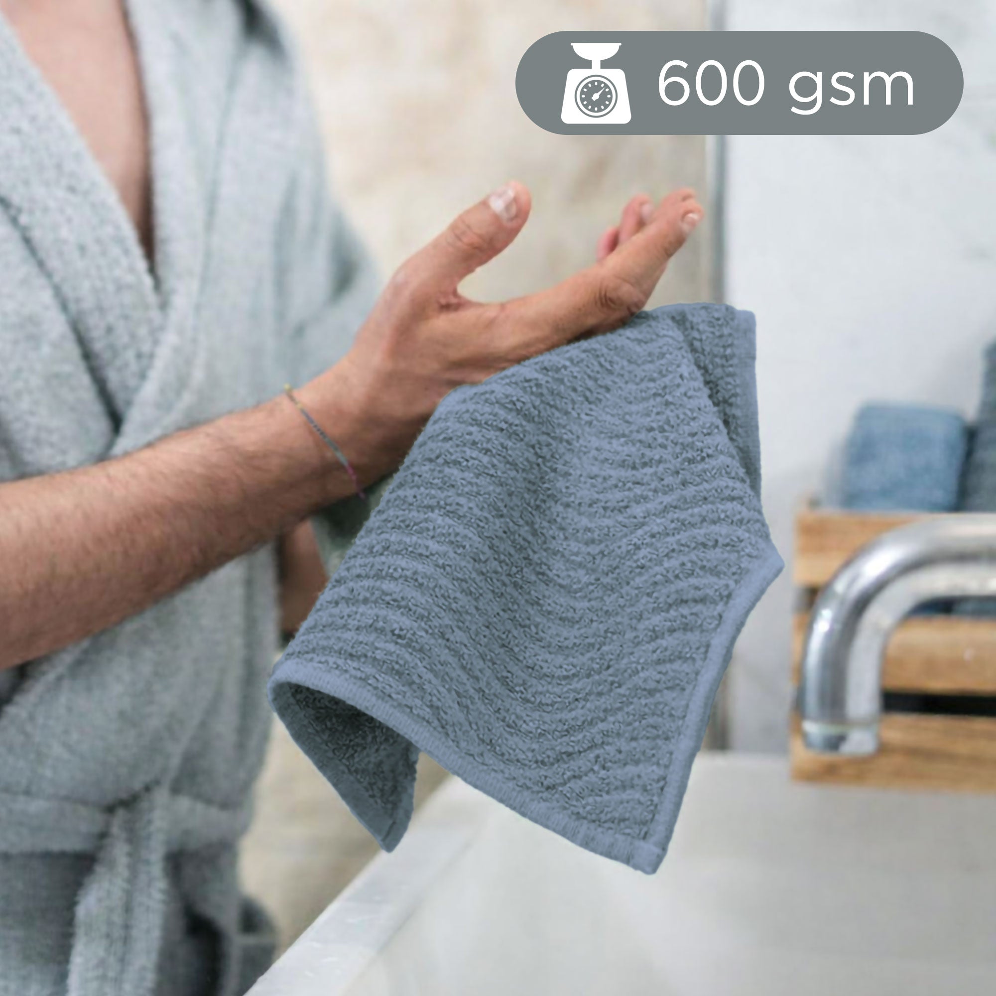 Asciugamani bagno in spugna Jacquard di cotone set 1+1 Viso e Ospite 600gsm 7166
