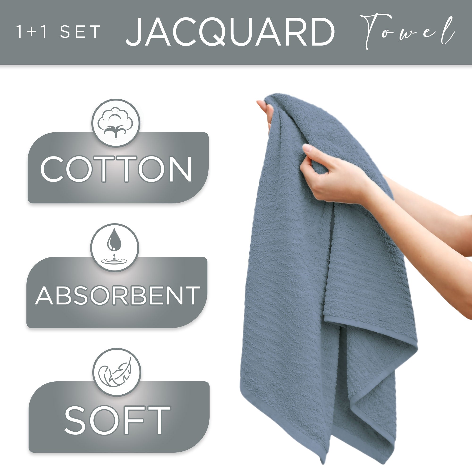 Asciugamani bagno in spugna Jacquard di cotone set 1+1 Viso e Ospite 600gsm 7166