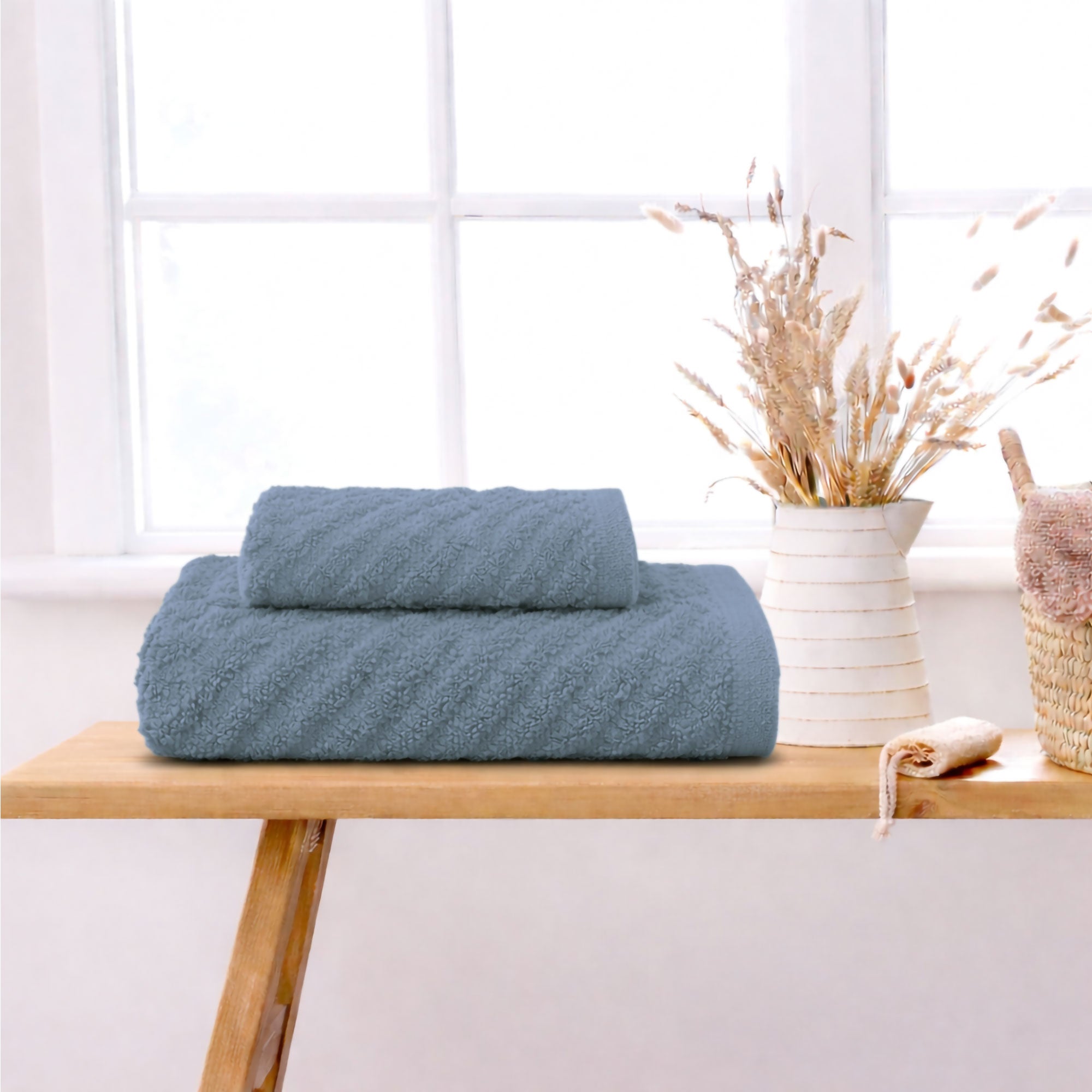 Asciugamani bagno in spugna Jacquard di cotone set 1+1 Viso e Ospite 600gsm 7166