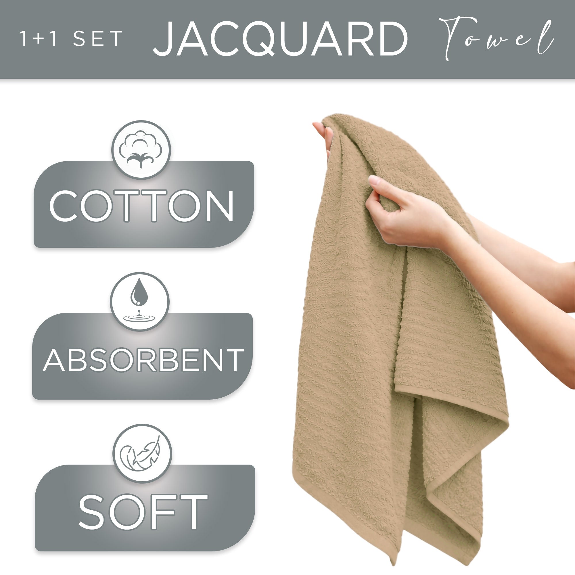 Asciugamani bagno in spugna Jacquard di cotone set 1+1 Viso e Ospite 600gsm 7166