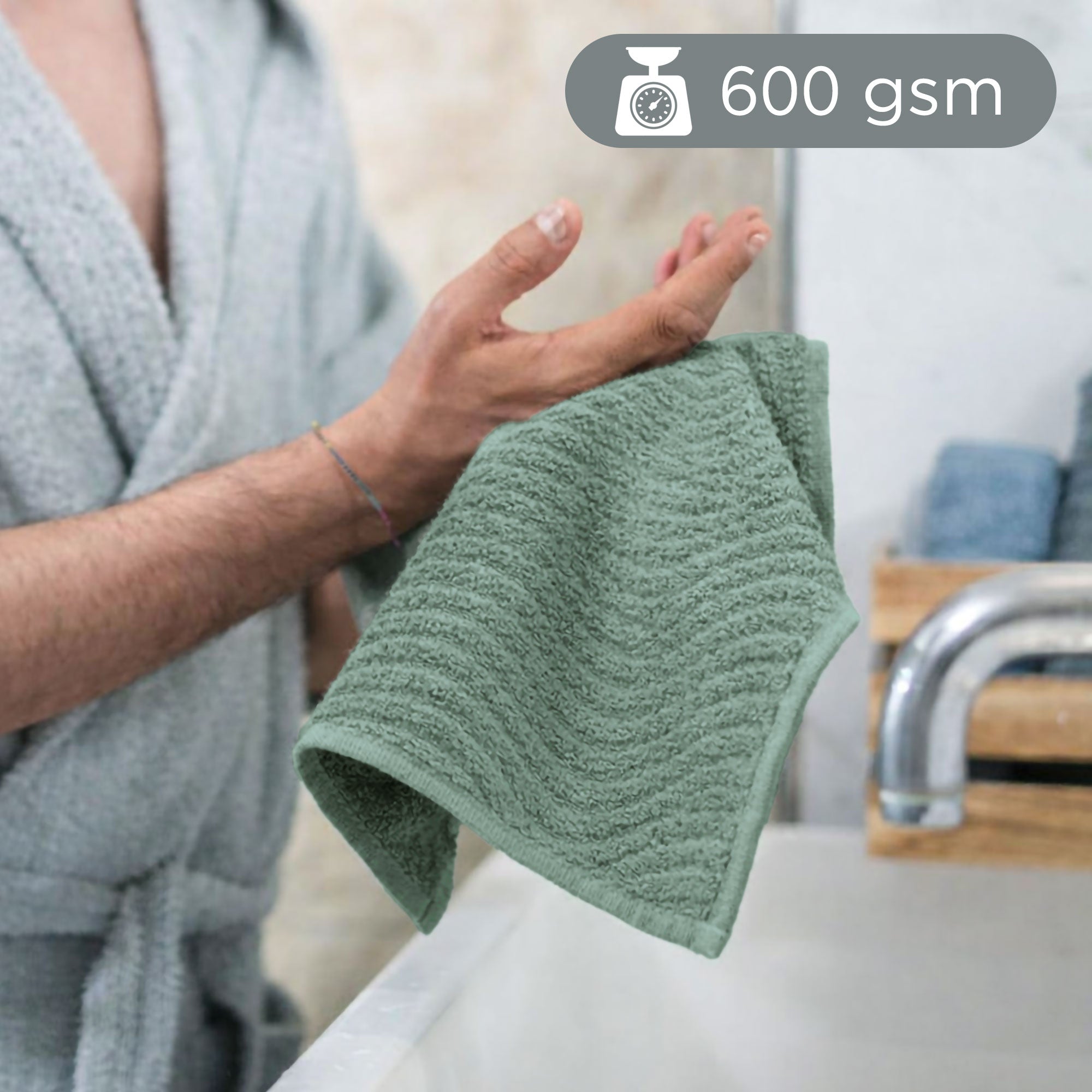 Asciugamani bagno in spugna Jacquard di cotone set 1+1 Viso e Ospite 600gsm 7166
