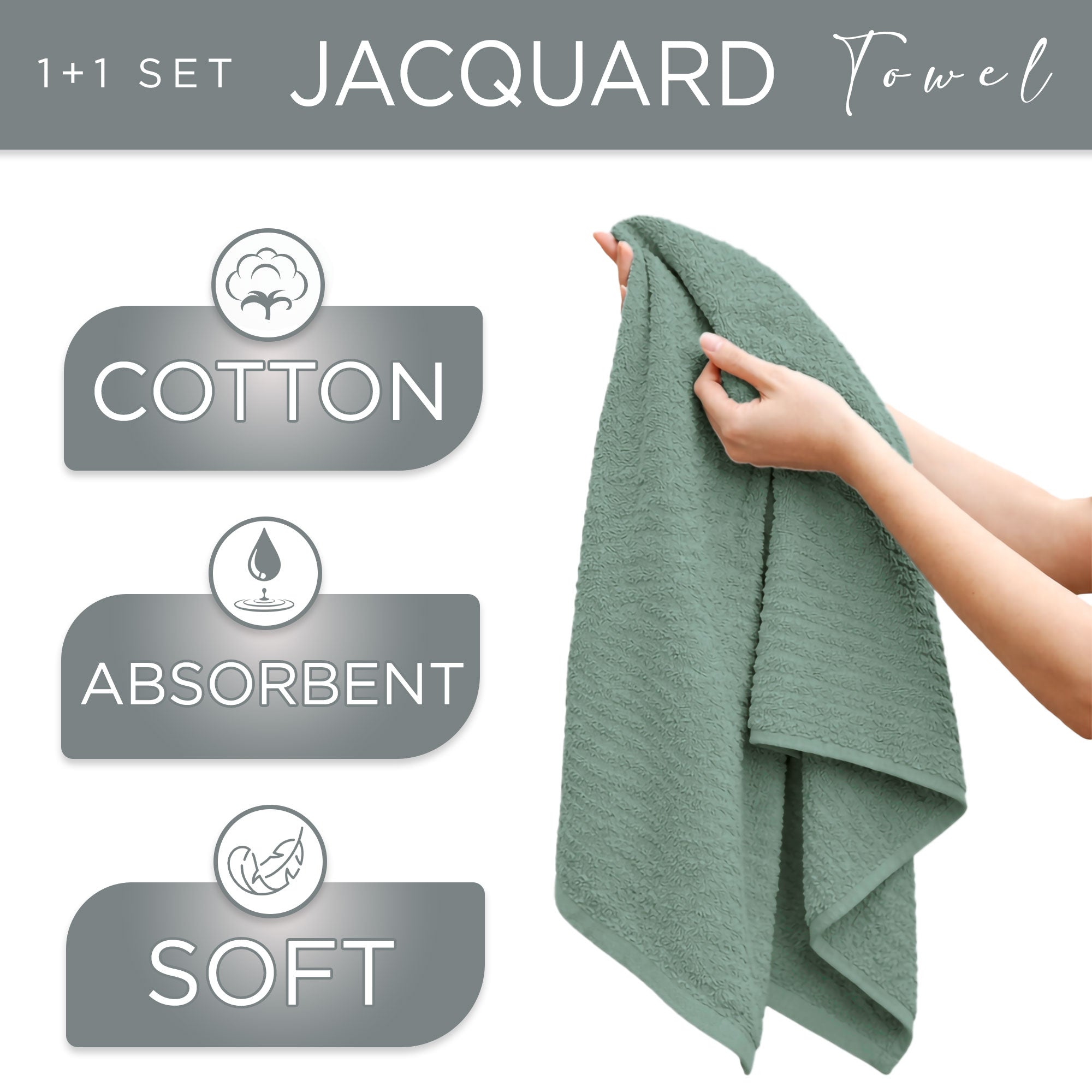 Asciugamani bagno in spugna Jacquard di cotone set 1+1 Viso e Ospite 600gsm 7166