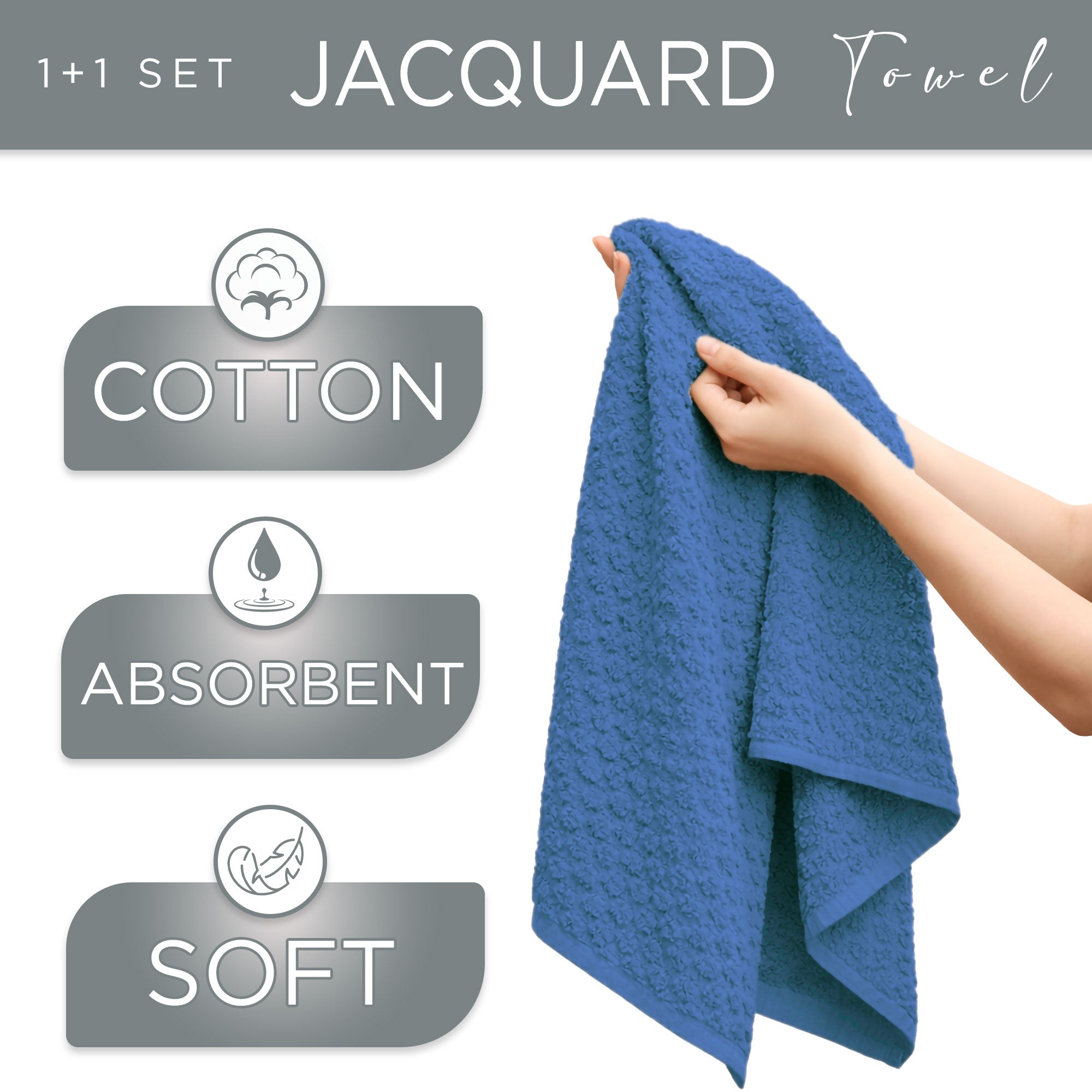 Asciugamani bagno in spugna Jacquard di cotone set 1+1 Viso e Ospite 600gsm 7167
