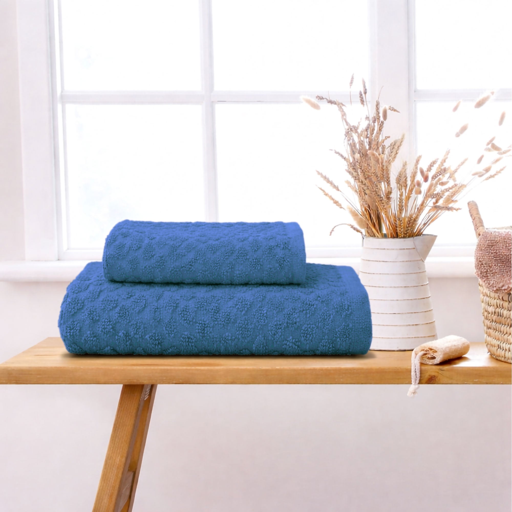 Asciugamani bagno in spugna Jacquard di cotone set 1+1 Viso e Ospite 600gsm 7167
