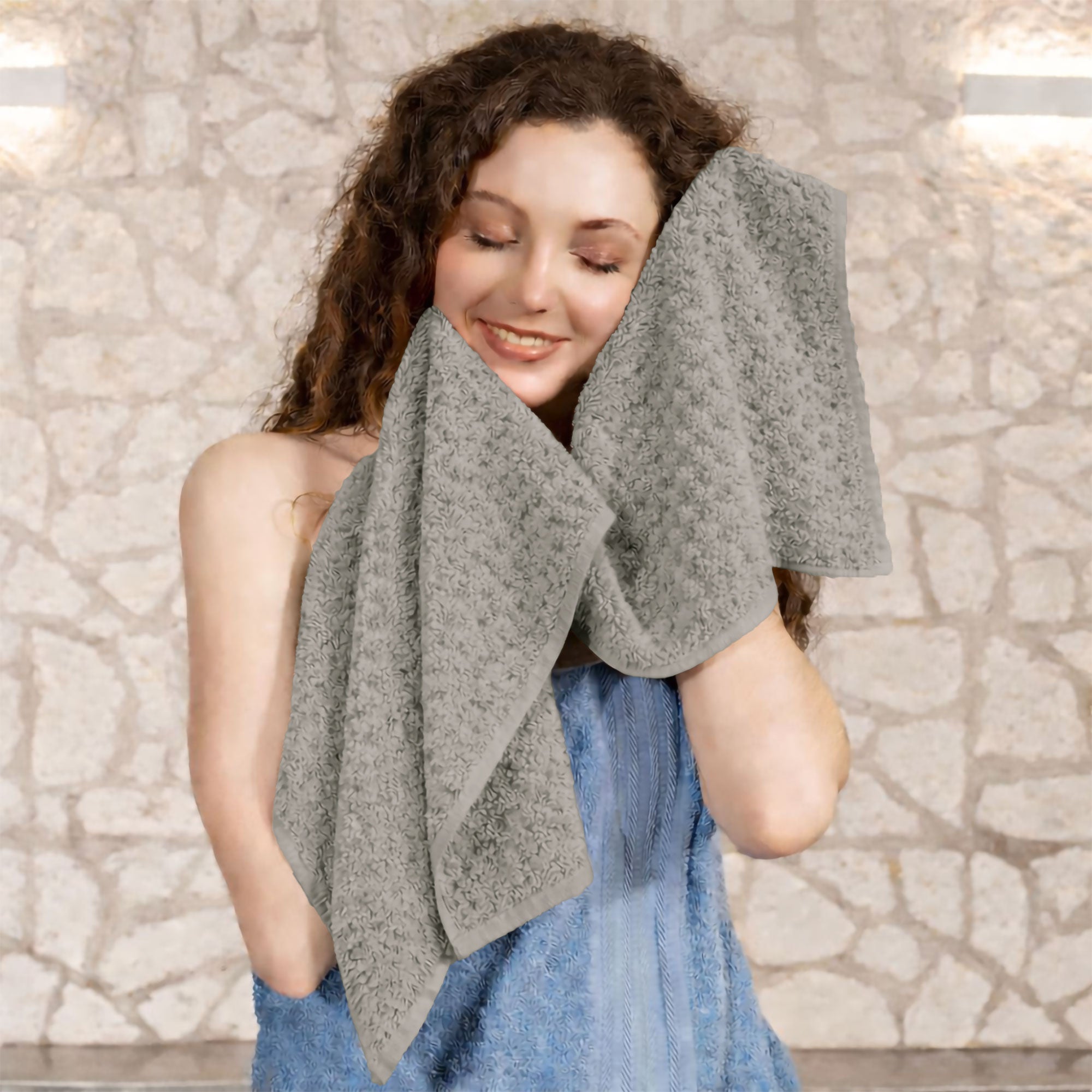 Asciugamani bagno in spugna Jacquard di cotone set 1+1 Viso e Ospite 600gsm 7167