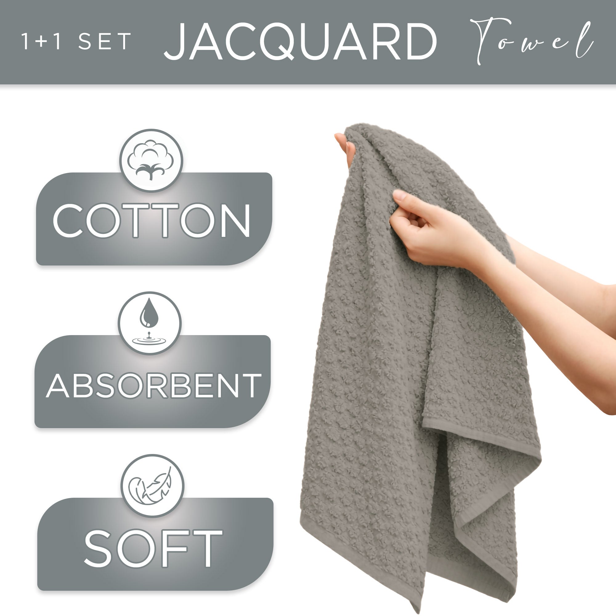 Asciugamani bagno in spugna Jacquard di cotone set 1+1 Viso e Ospite 600gsm 7167