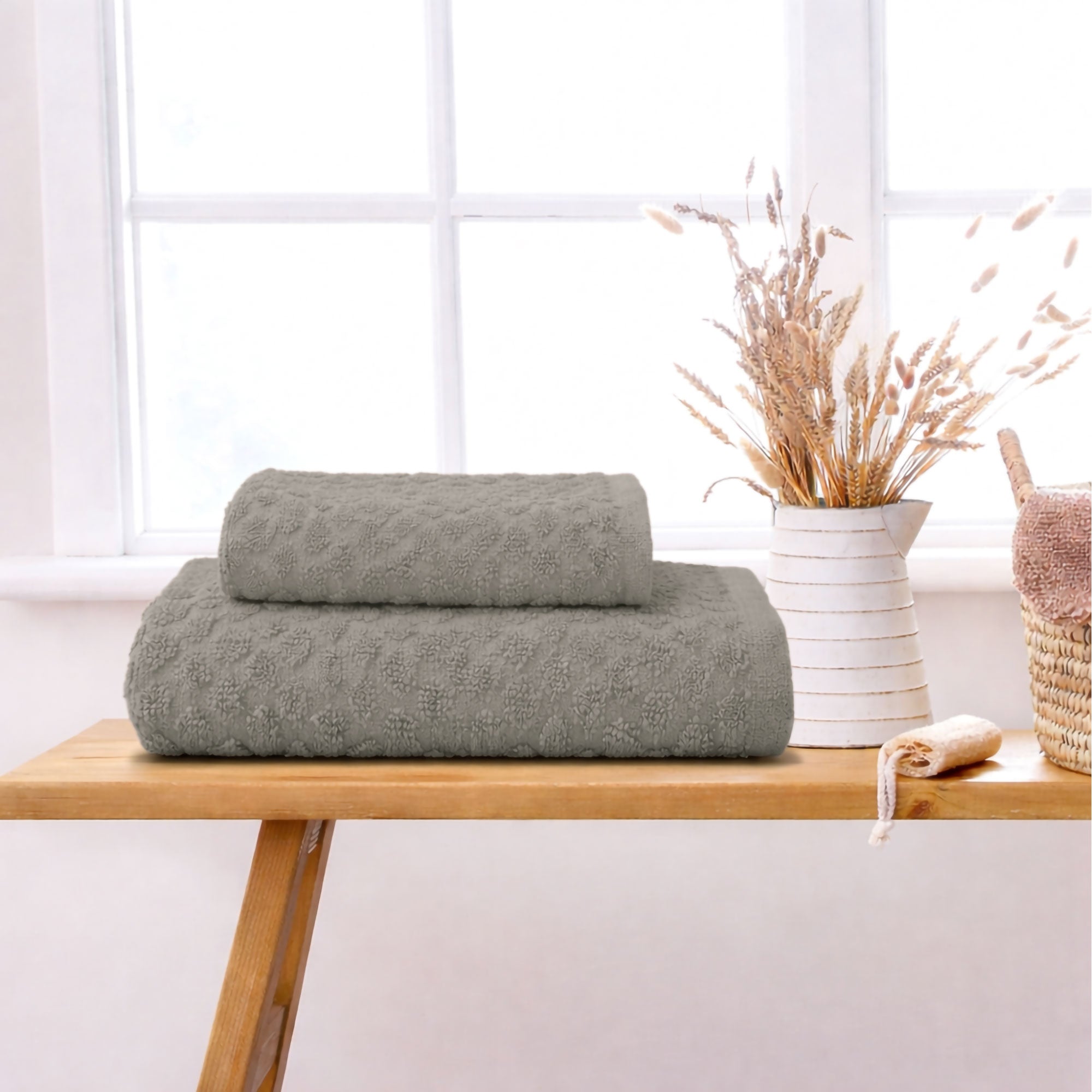 Asciugamani bagno in spugna Jacquard di cotone set 1+1 Viso e Ospite 600gsm 7167