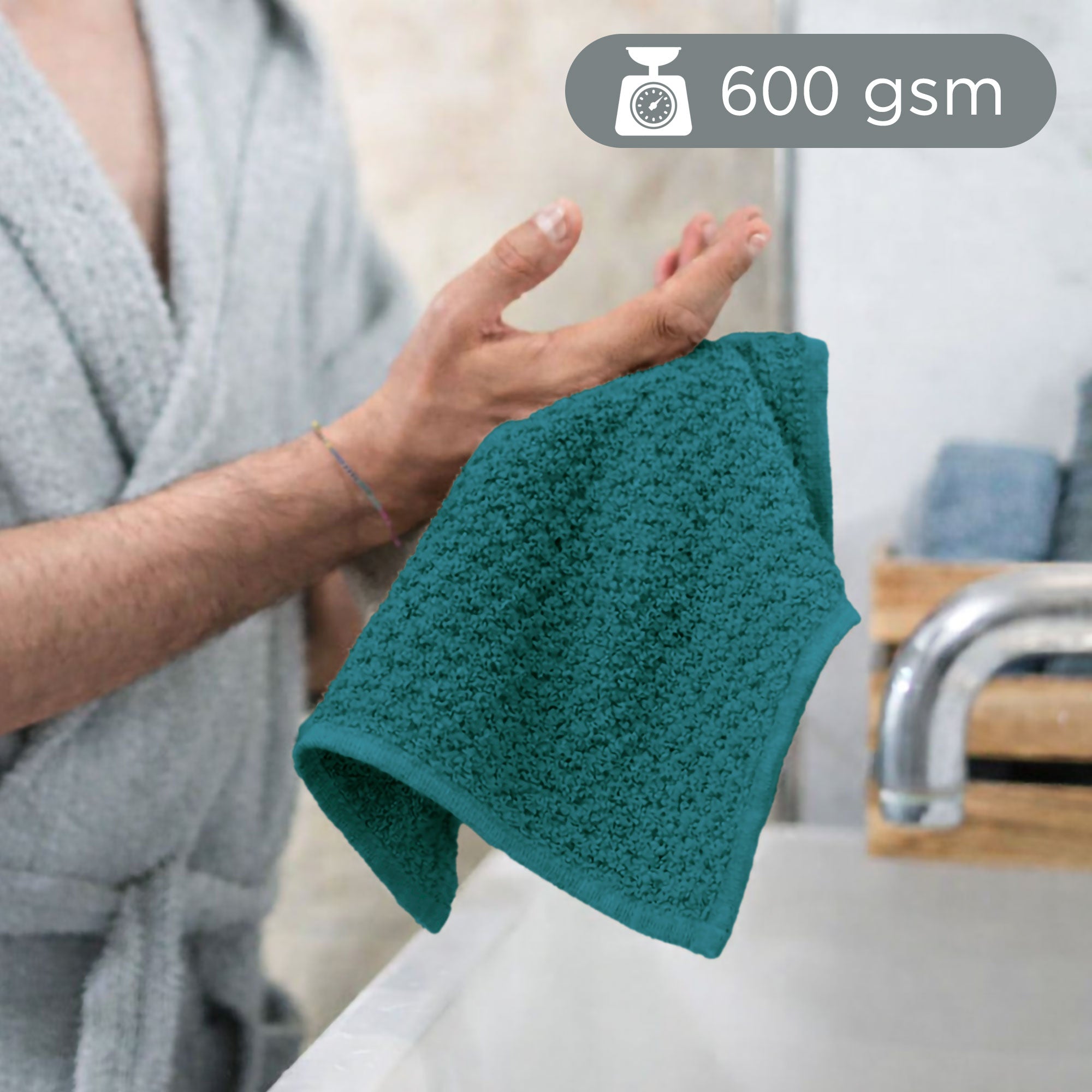 Asciugamani bagno in spugna Jacquard di cotone set 1+1 Viso e Ospite 600gsm 7167