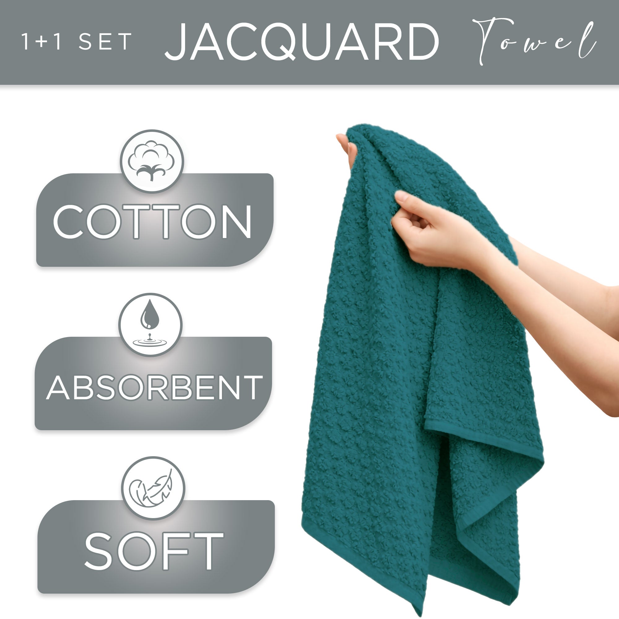 Asciugamani bagno in spugna Jacquard di cotone set 1+1 Viso e Ospite 600gsm 7167