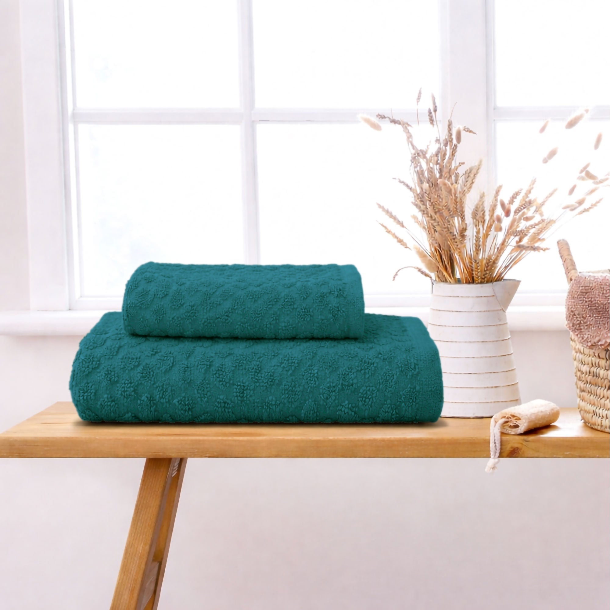 Asciugamani bagno in spugna Jacquard di cotone set 1+1 Viso e Ospite 600gsm 7167