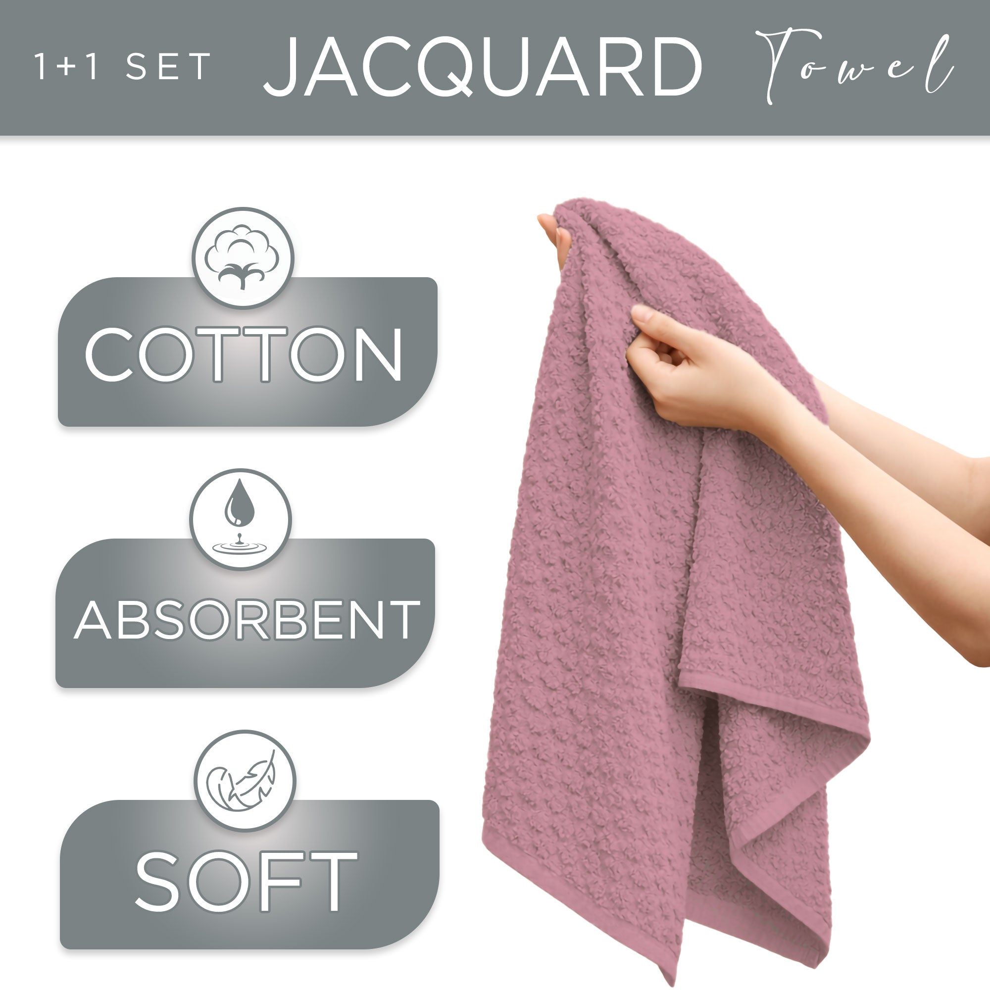 Asciugamani bagno in spugna Jacquard di cotone set 1+1 Viso e Ospite 600gsm 7167