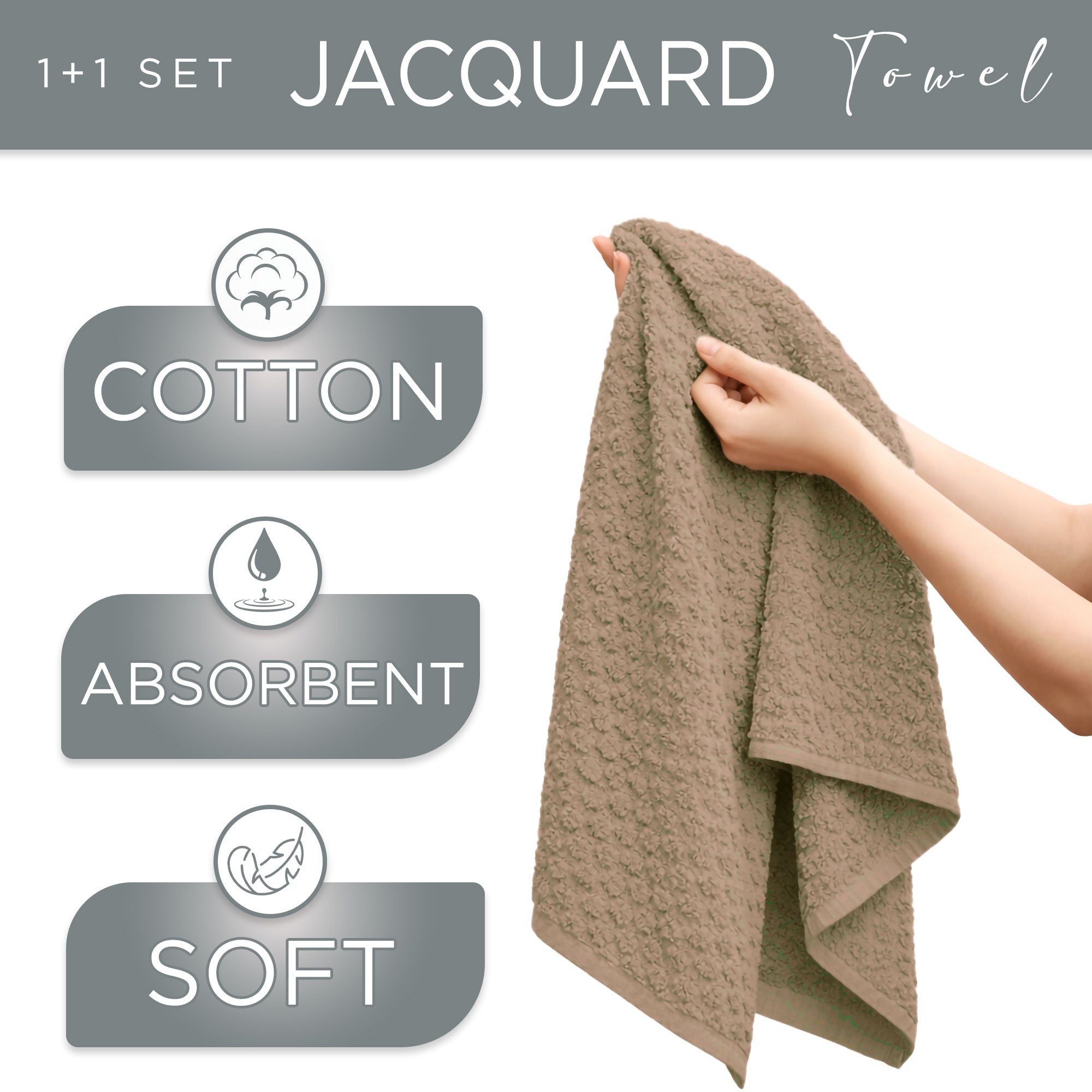 Asciugamani bagno in spugna Jacquard di cotone set 1+1 Viso e Ospite 600gsm 7167