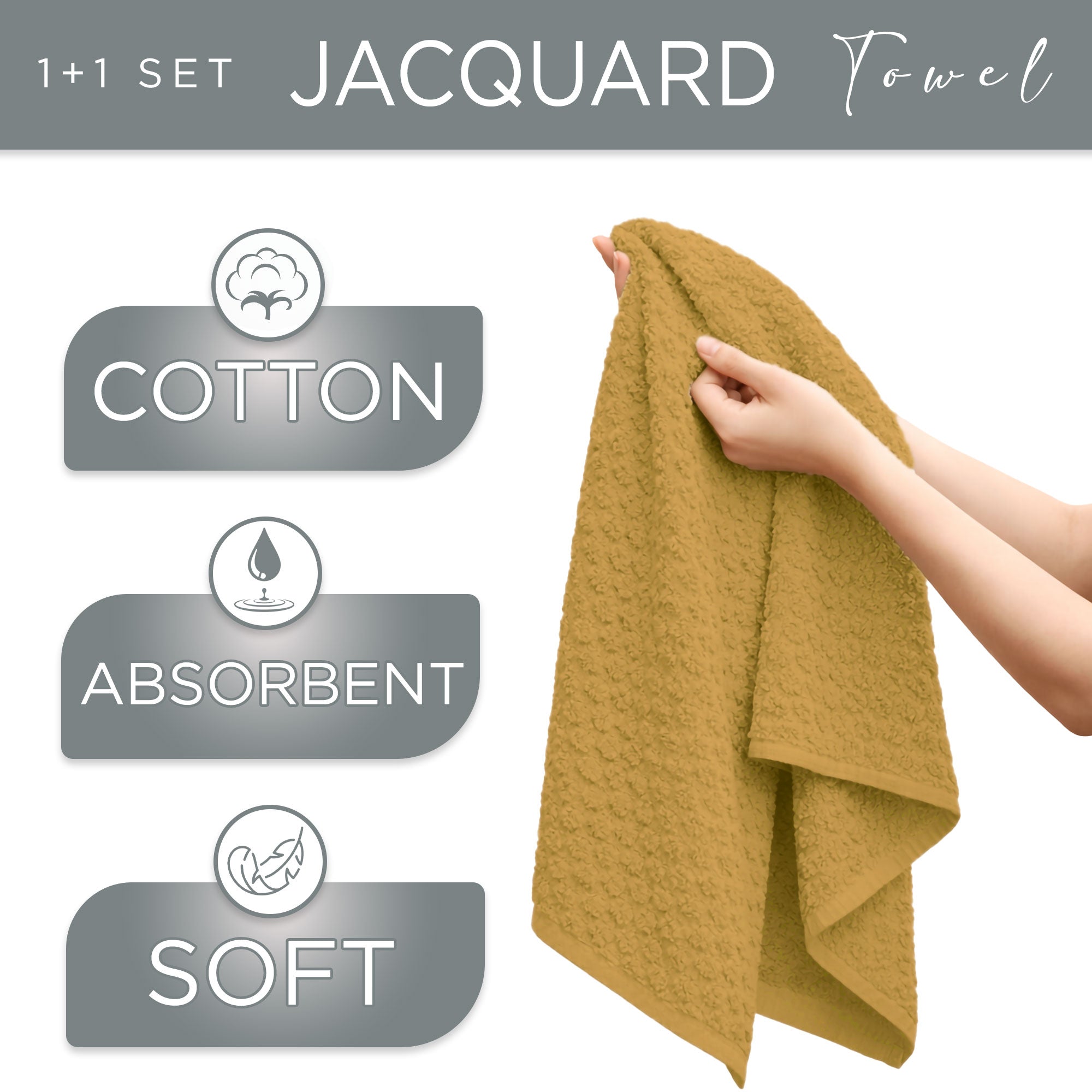Asciugamani bagno in spugna Jacquard di cotone set 1+1 Viso e Ospite 600gsm 7167