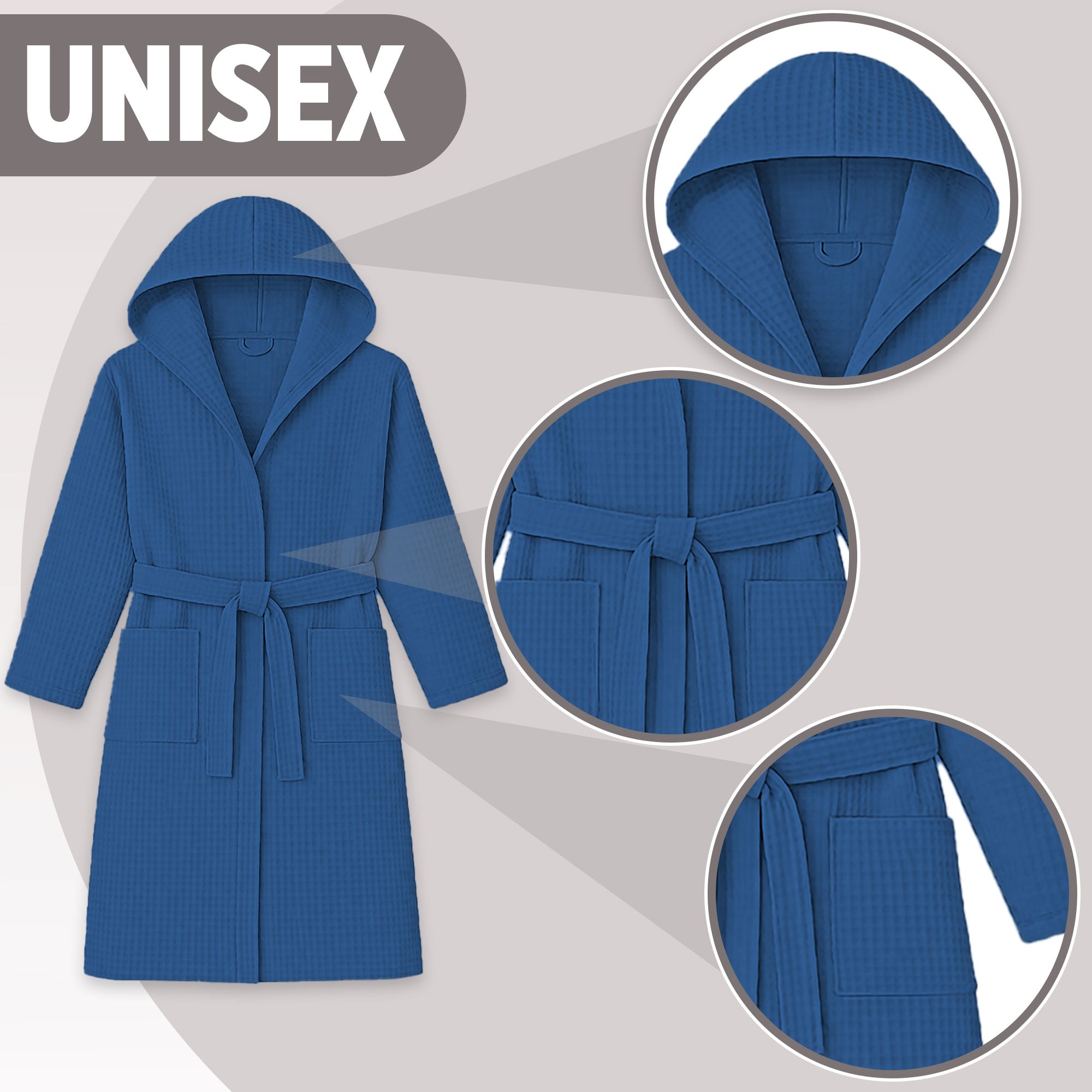 Accappatoio Nido d’Ape Unisex Uomo Donna leggero con Cappuccio e tasche 7170