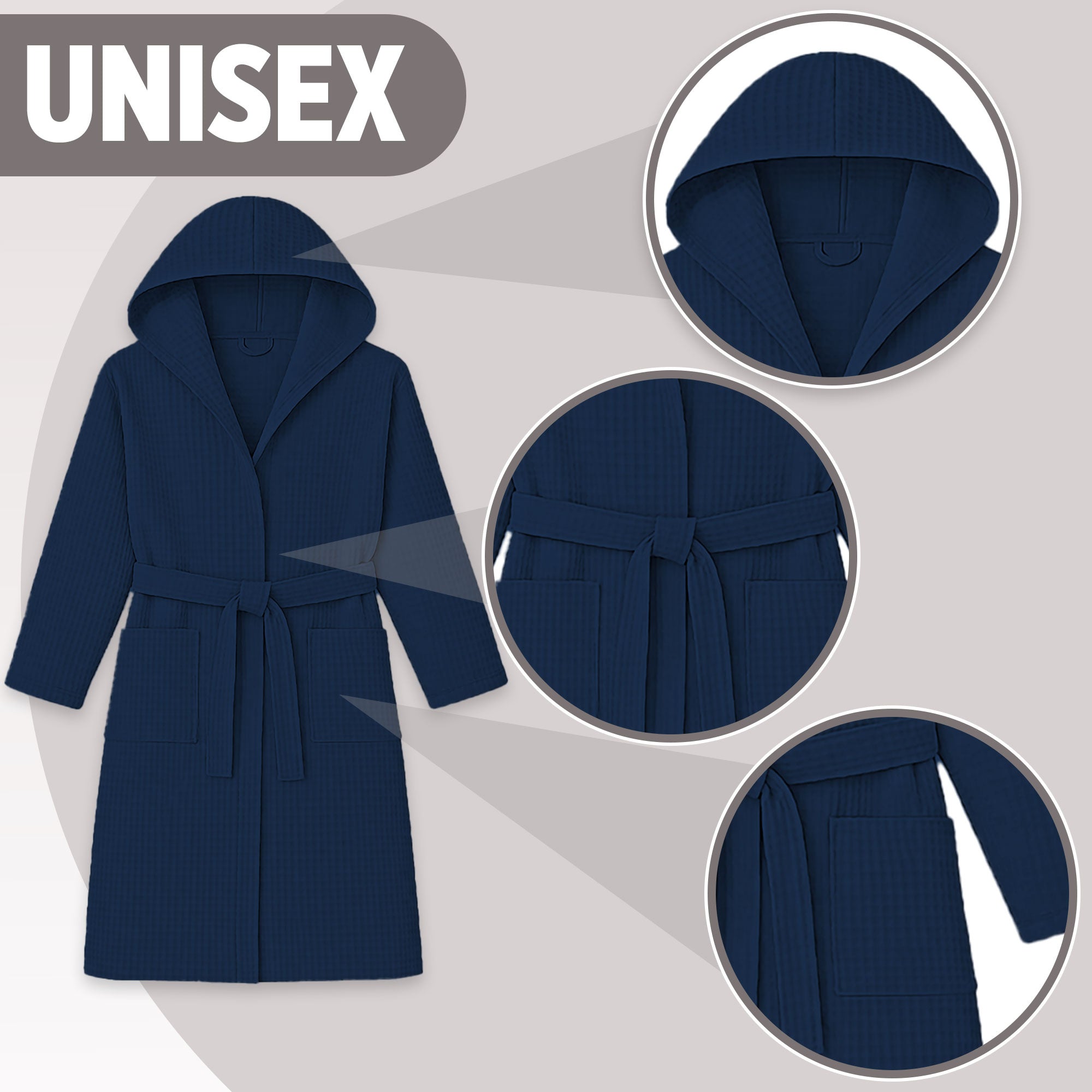 Accappatoio Nido d’Ape Unisex Uomo Donna leggero con Cappuccio e tasche 7170