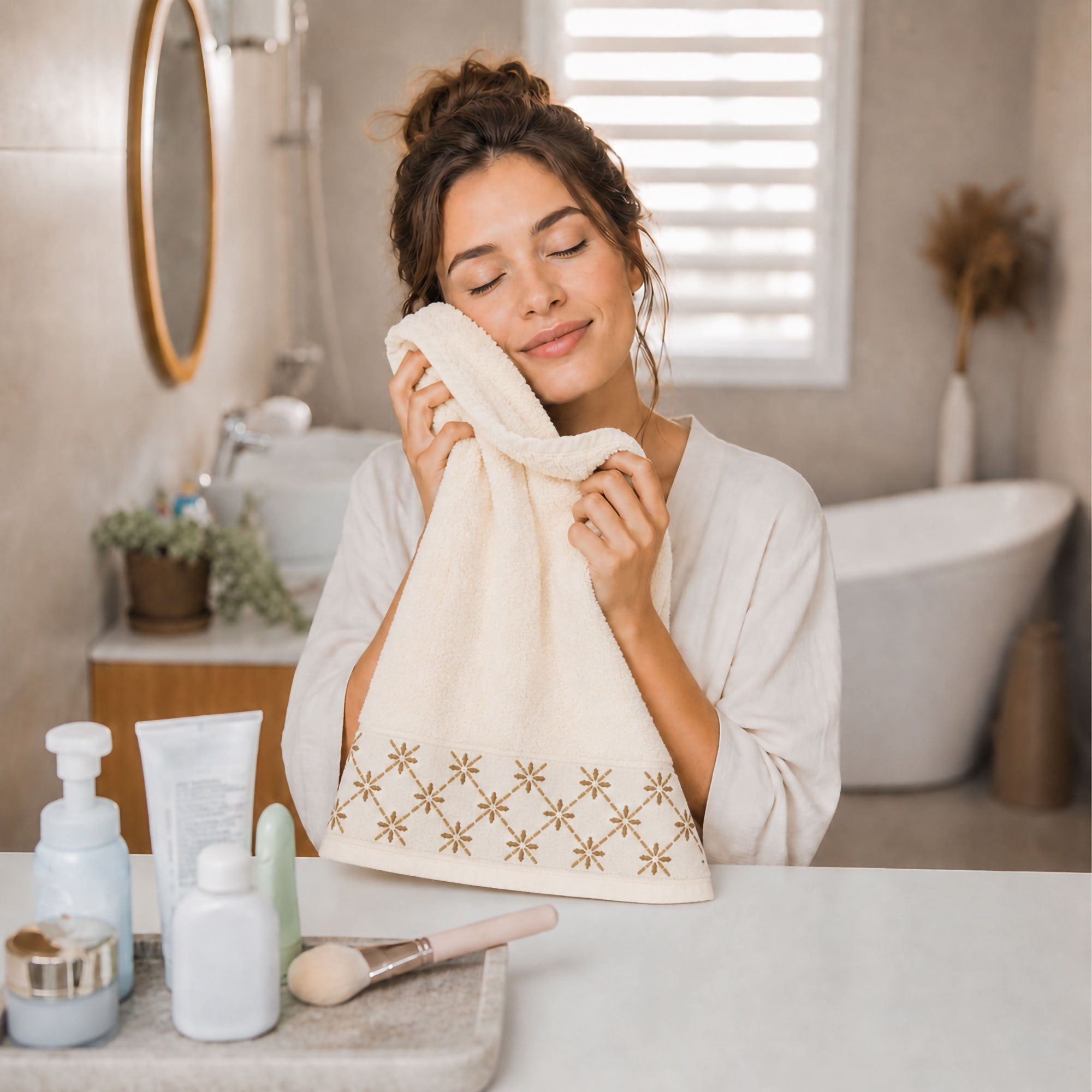 Asciugamani bagno set viso e bidet in spugna puro cotone 1+1 ricamate 400gr 7172