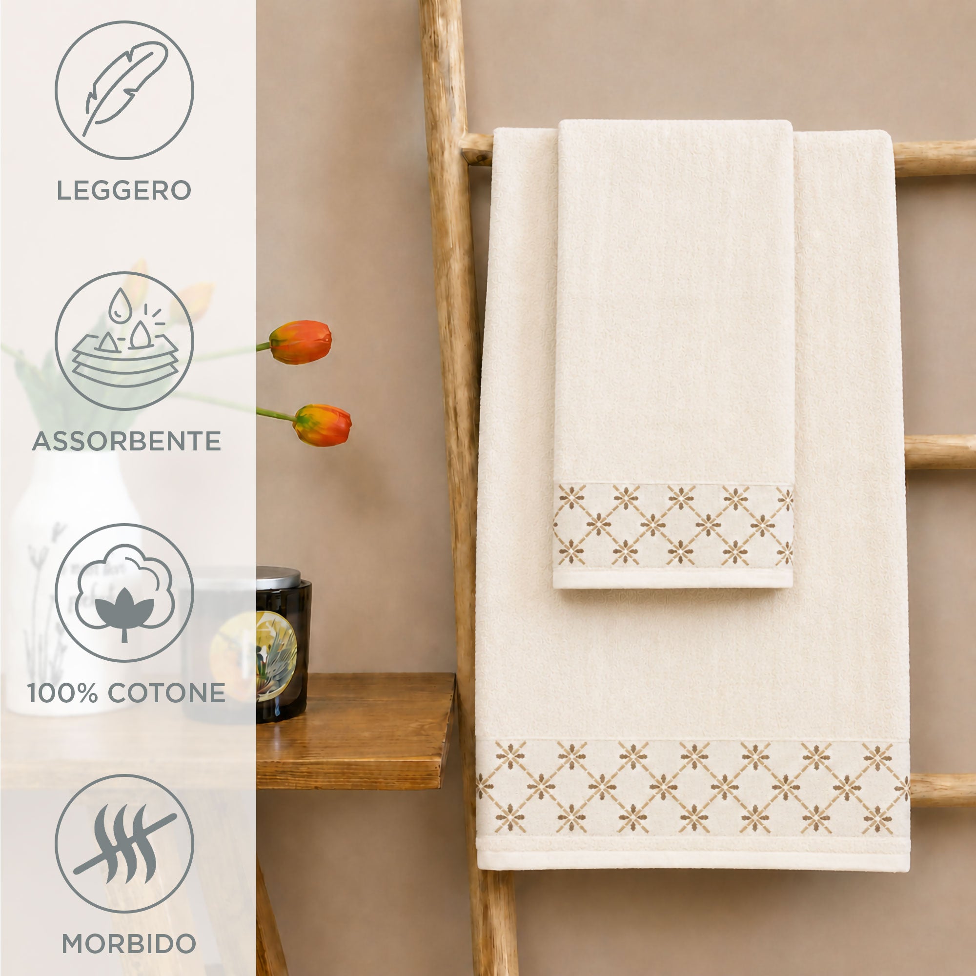 Asciugamani bagno set viso e bidet in spugna puro cotone 1+1 ricamate 400gr 7172