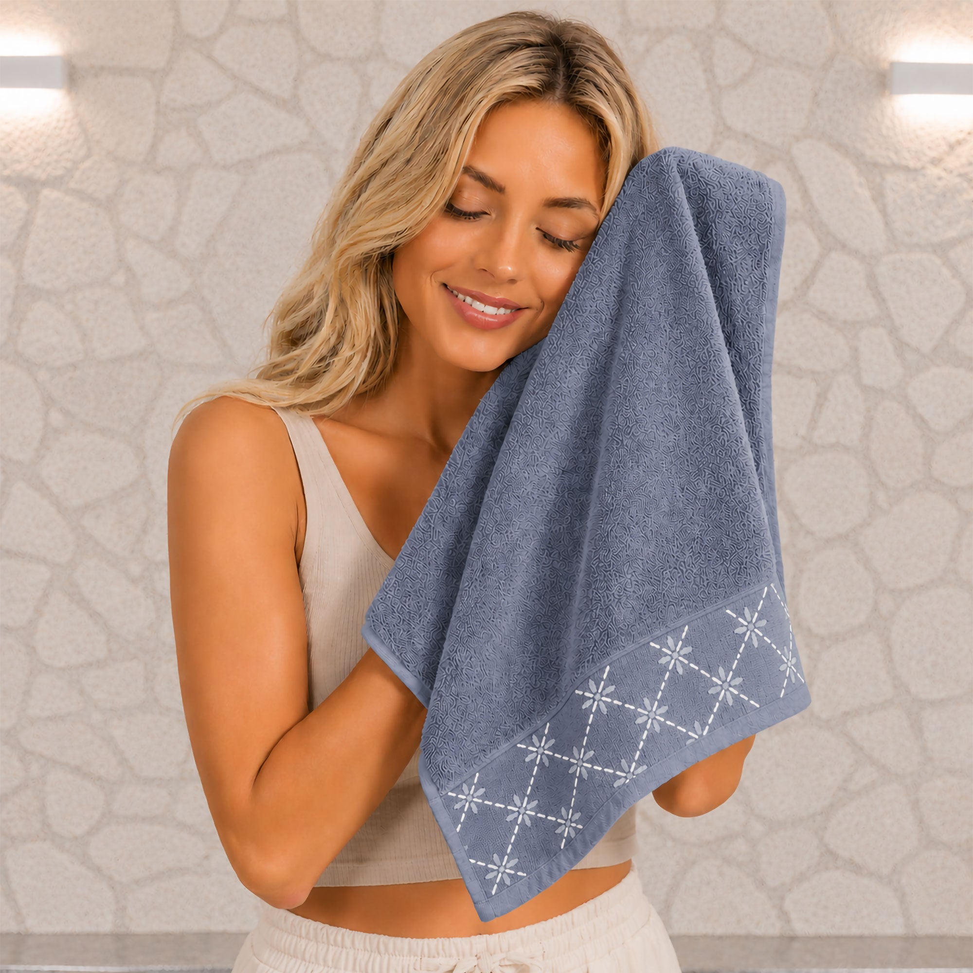 Asciugamani bagno set viso e bidet in spugna puro cotone 1+1 ricamate 400gr 7172