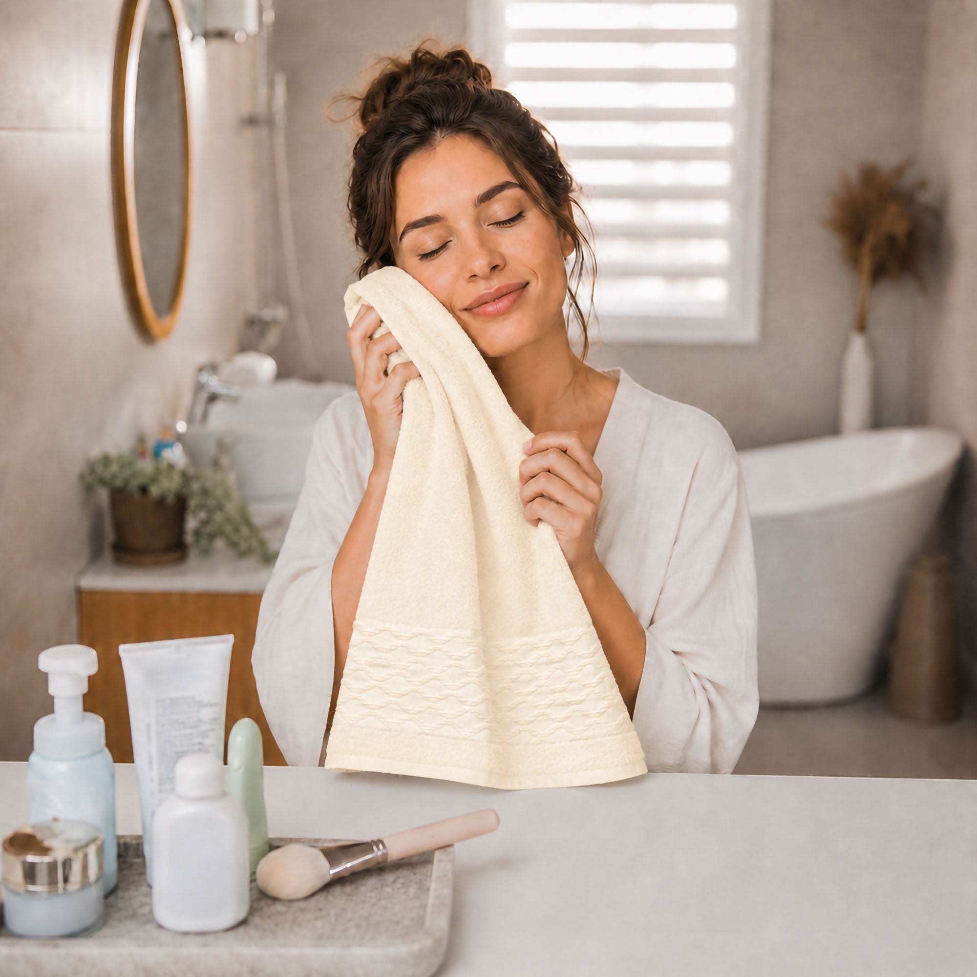 Asciugamani bagno set viso e bidet in spugna puro cotone 1+1 ricamate 400gr 7172