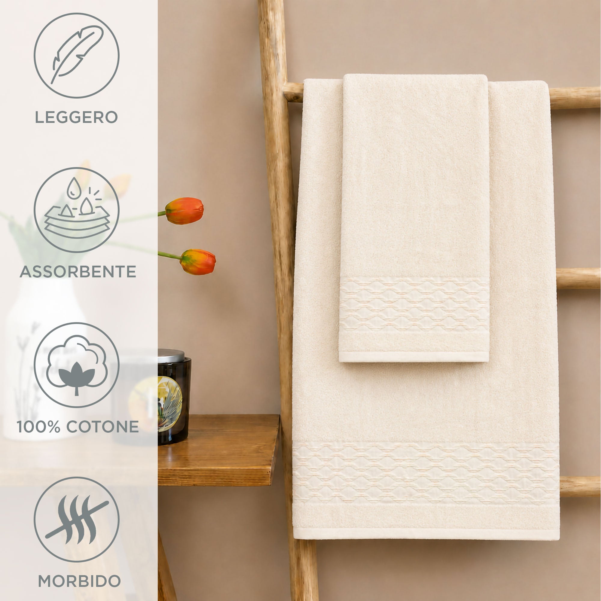 Asciugamani bagno set viso e bidet in spugna puro cotone 1+1 ricamate 400gr 7172