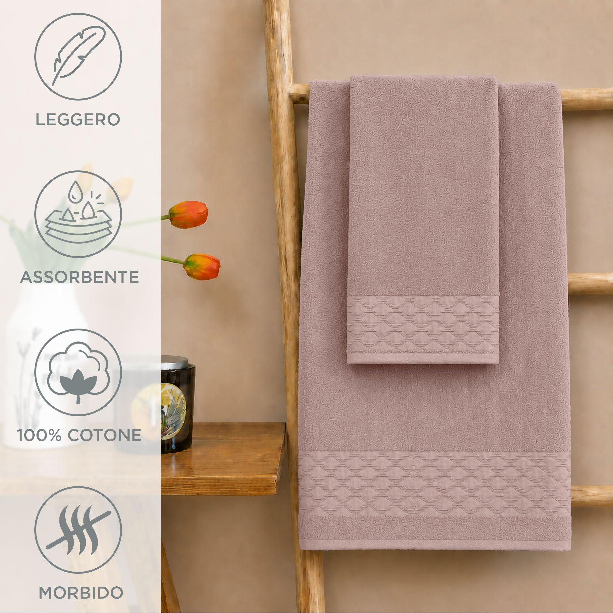 Asciugamani bagno set viso e bidet in spugna puro cotone 1+1 ricamate 400gr 7172