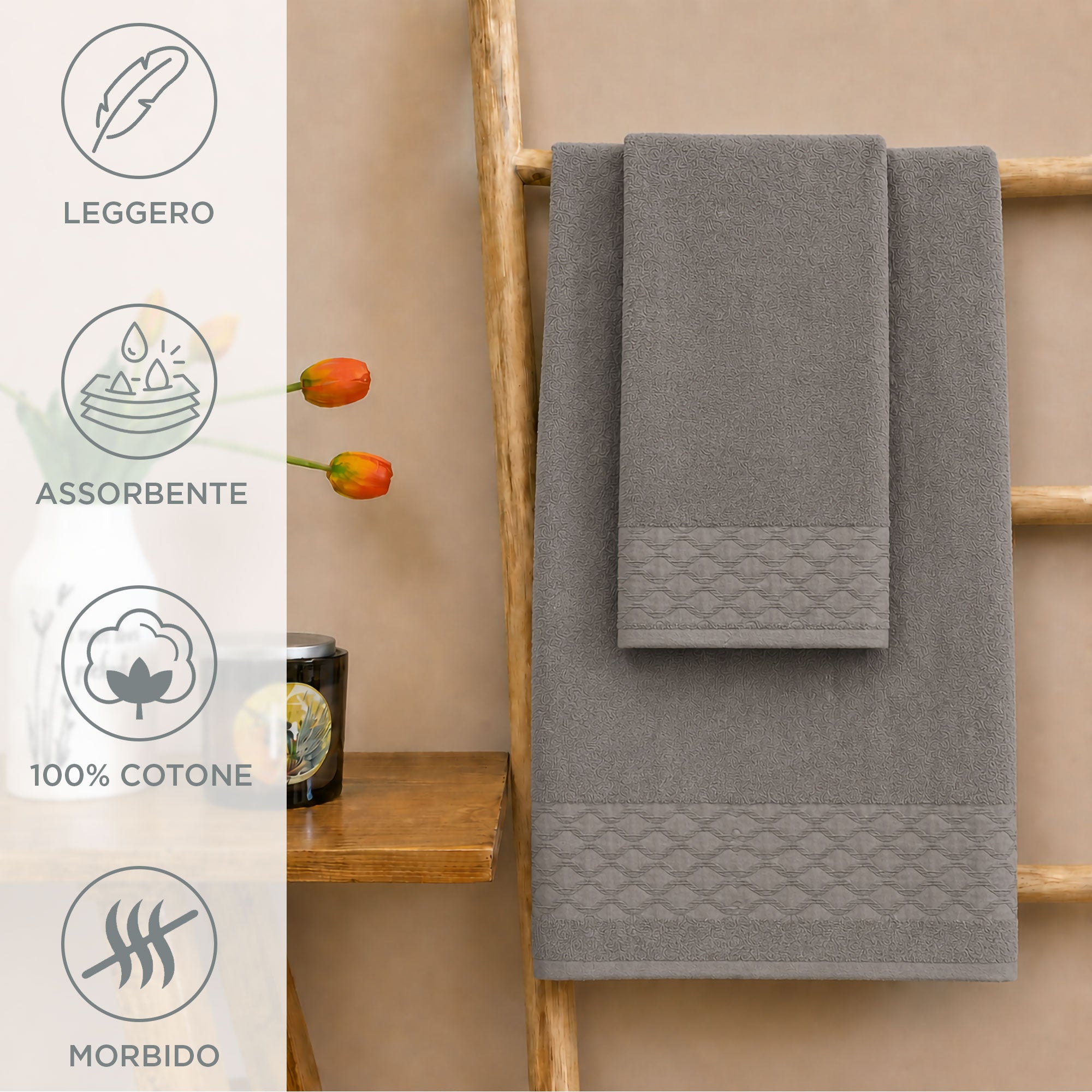 Asciugamani bagno set viso e bidet in spugna puro cotone 1+1 ricamate 400gr 7172