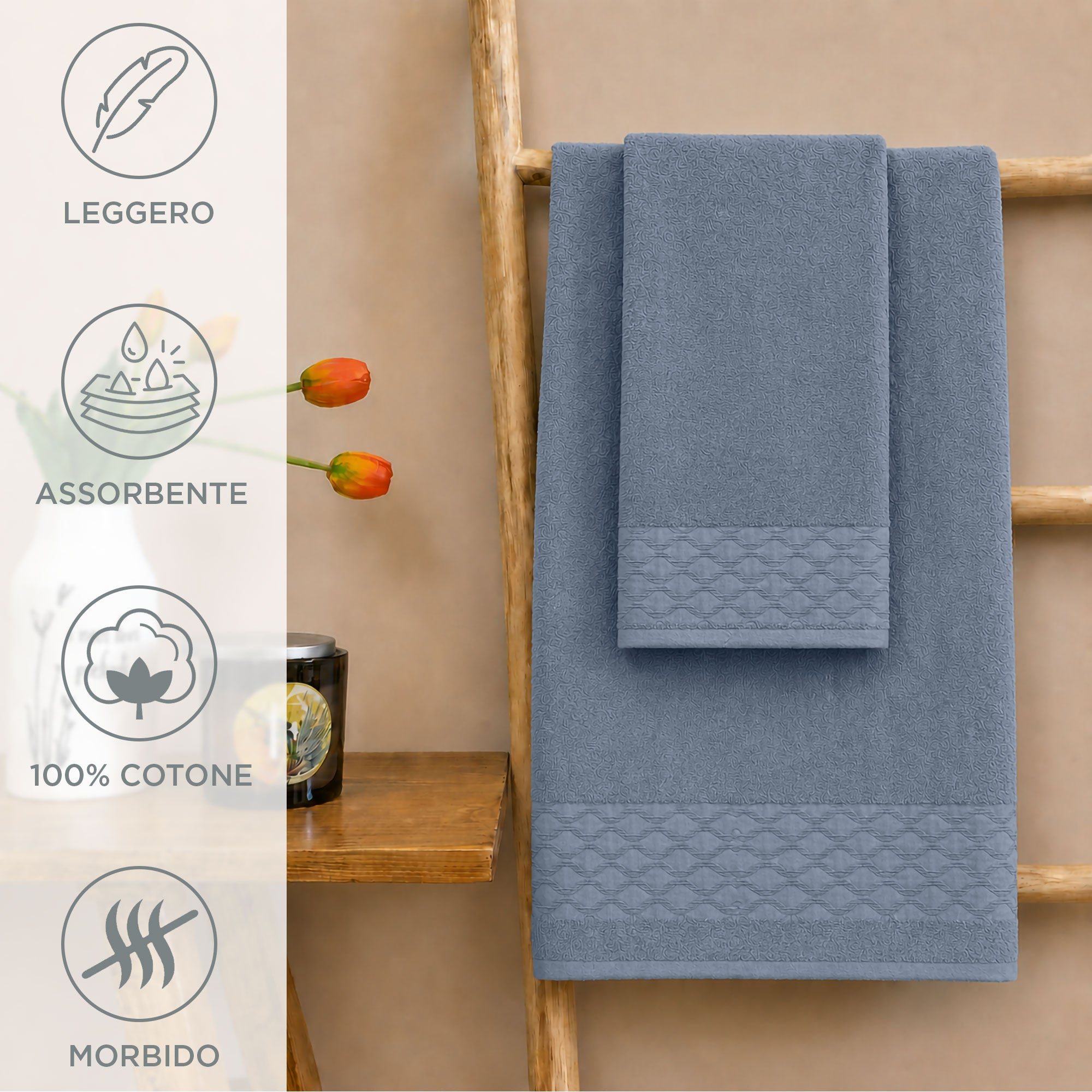 Asciugamani bagno set viso e bidet in spugna puro cotone 6+6 ricamate 400gr 7174