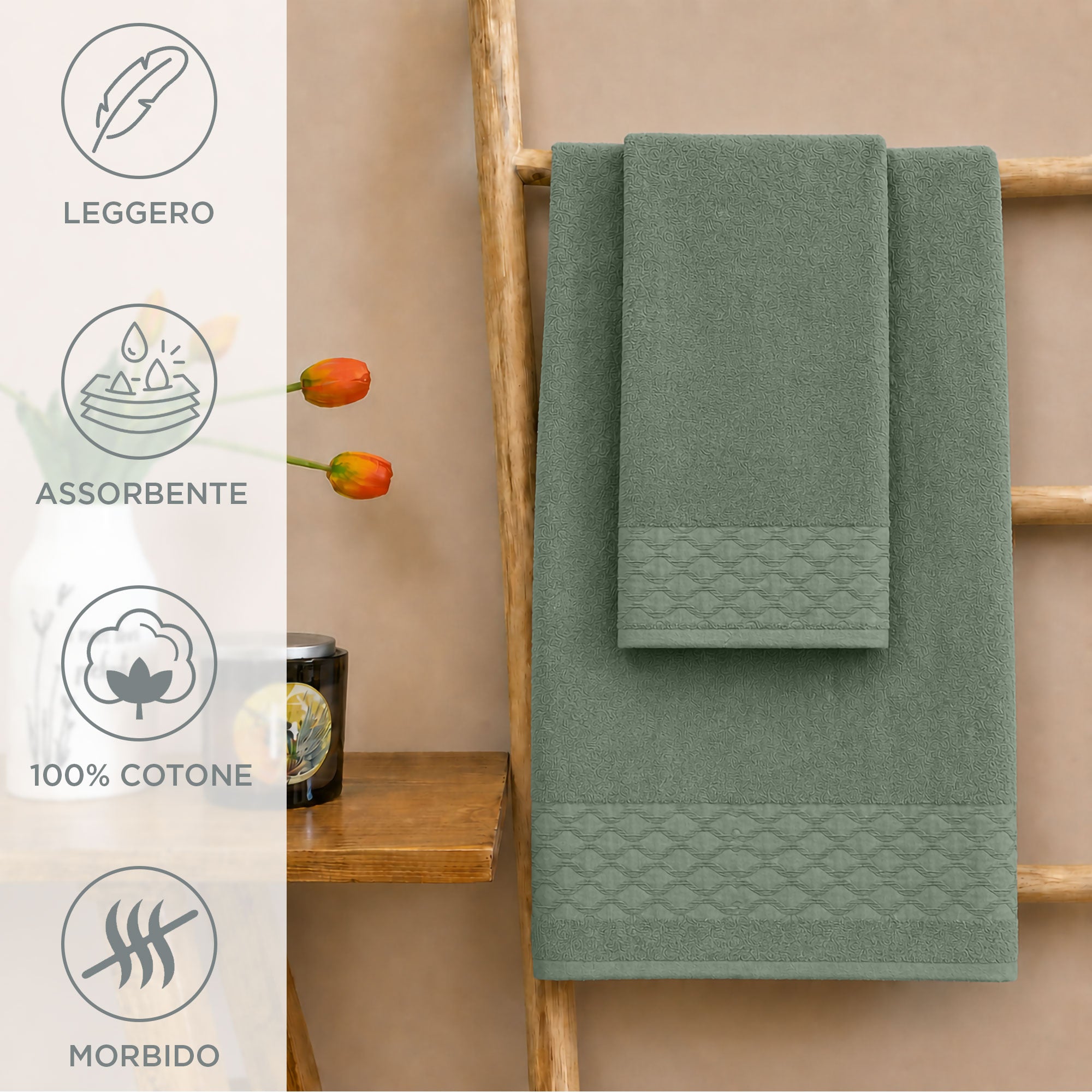 Asciugamani bagno set viso e bidet in spugna puro cotone 1+1 ricamate 400gr 7172