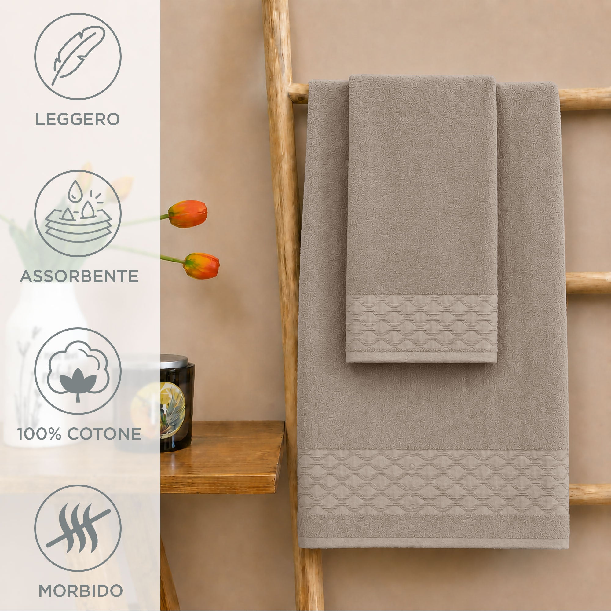 Asciugamani bagno set viso e bidet in spugna puro cotone 1+1 ricamate 400gr 7172