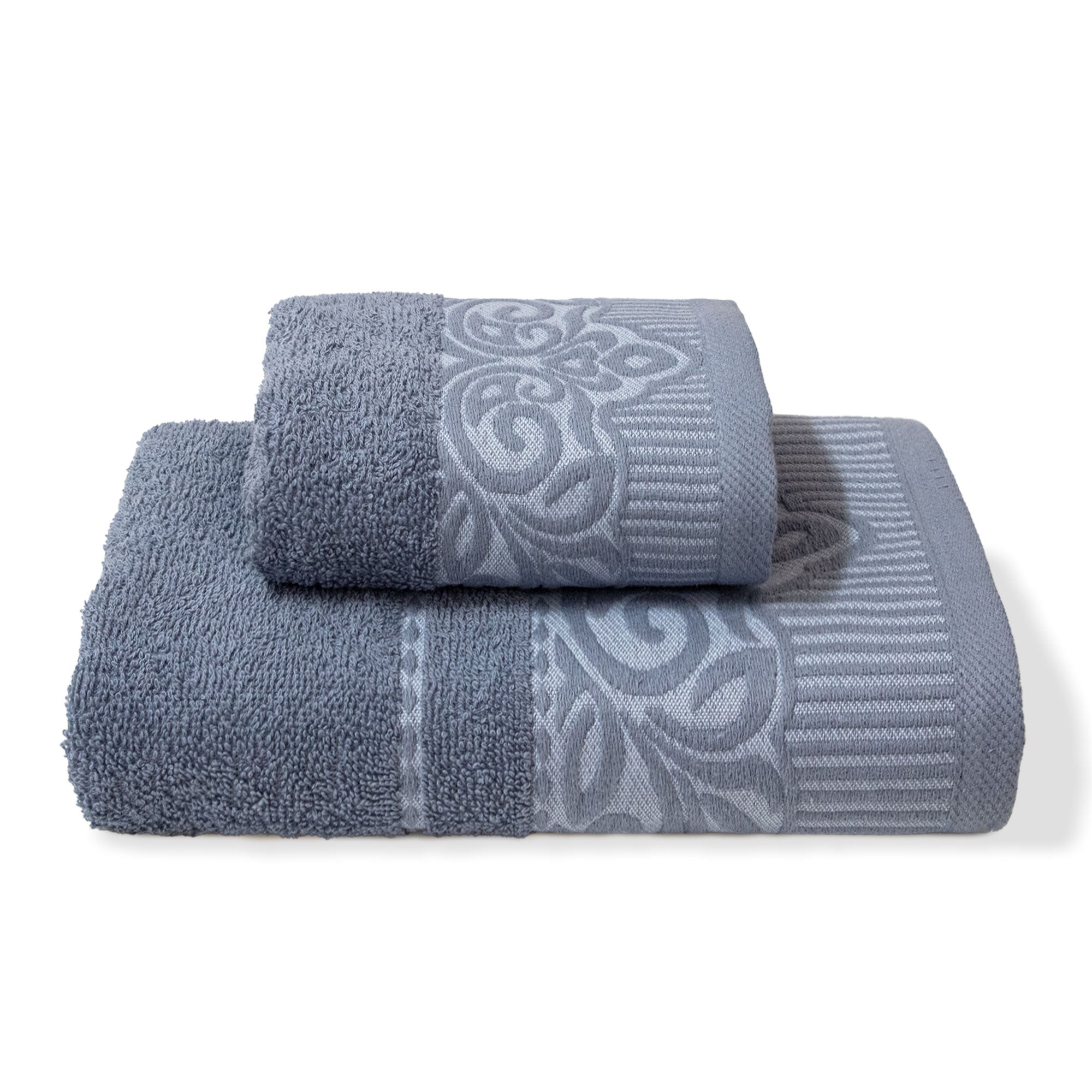 Asciugamani bagno set viso e bidet in spugna puro cotone 1+1 ricamate 400gr 7172