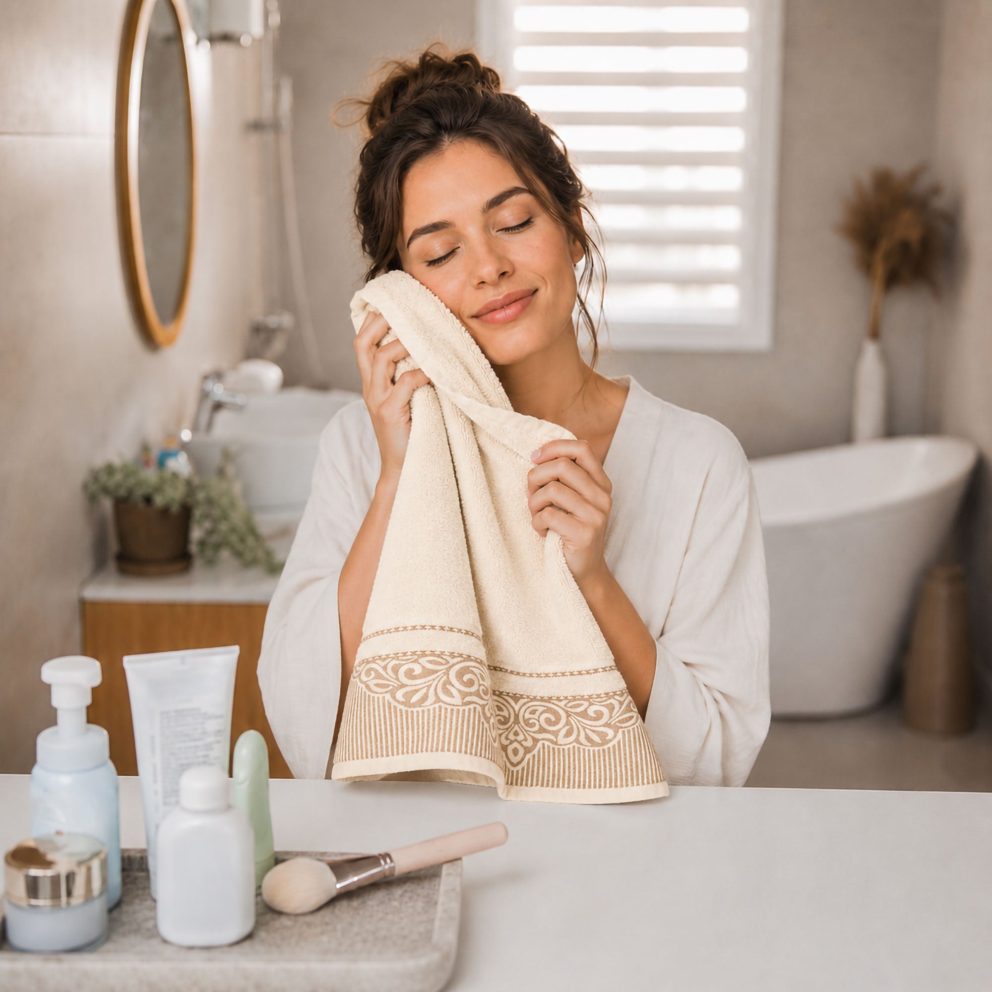 Asciugamani bagno set viso e bidet in spugna puro cotone 1+1 ricamate 400gr 7172