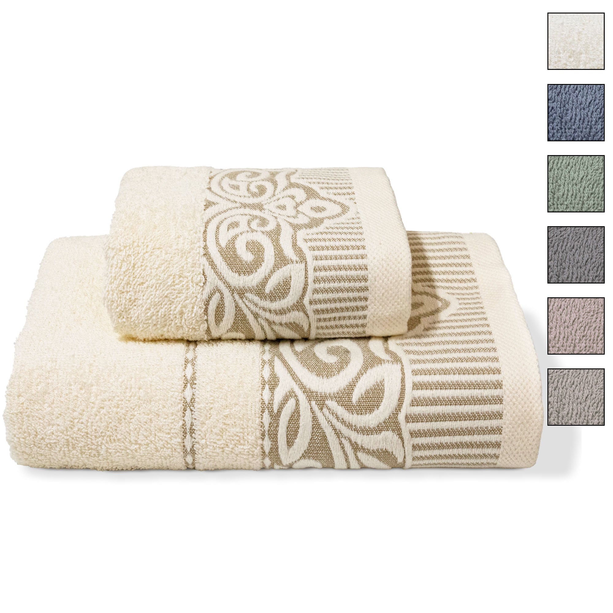 Asciugamani bagno set viso e bidet in spugna puro cotone 1+1 ricamate 400gr 7172